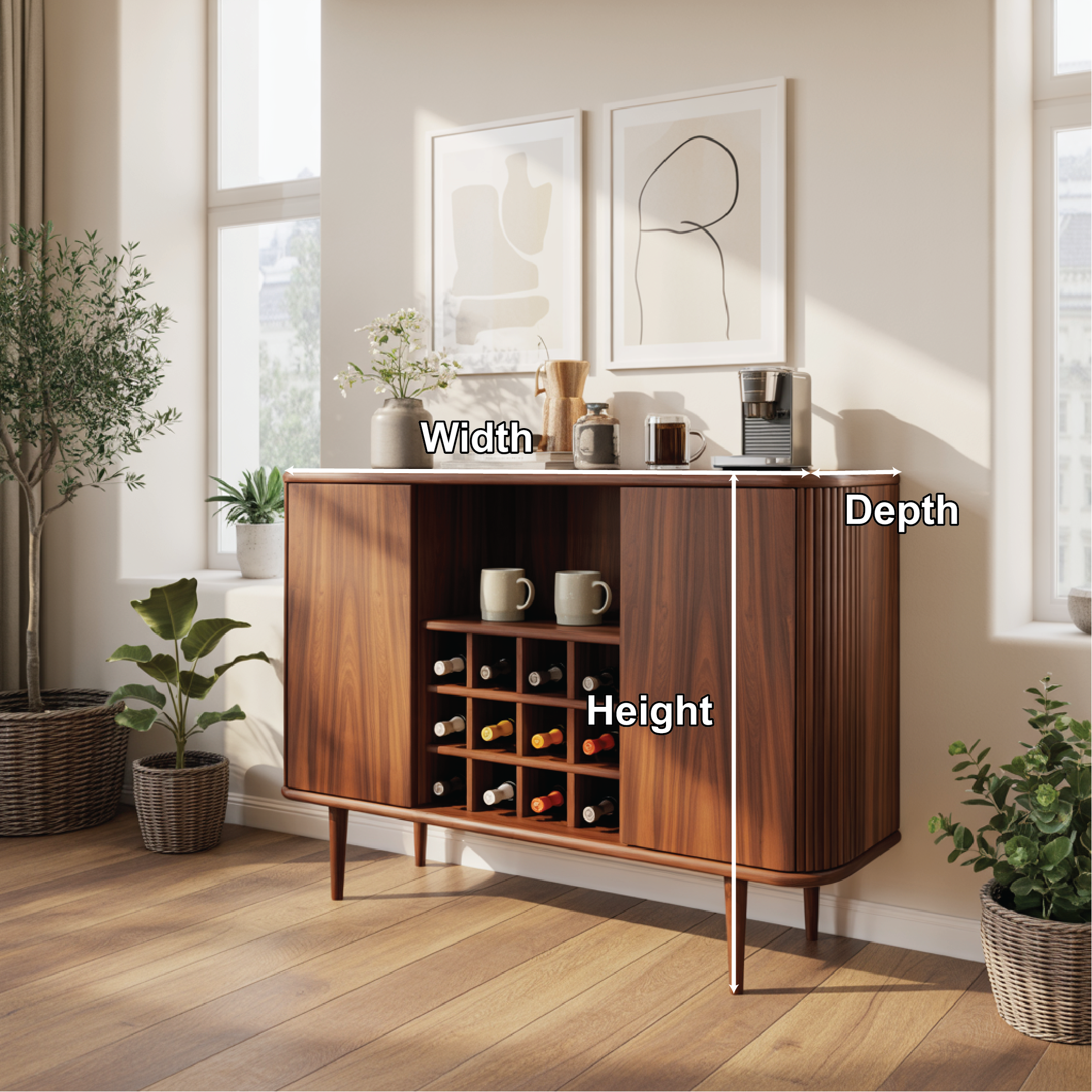 Solid Wood Wine Storage Cabinet with Built-In Bottle Rack and Sliding Doors for Modern Homes