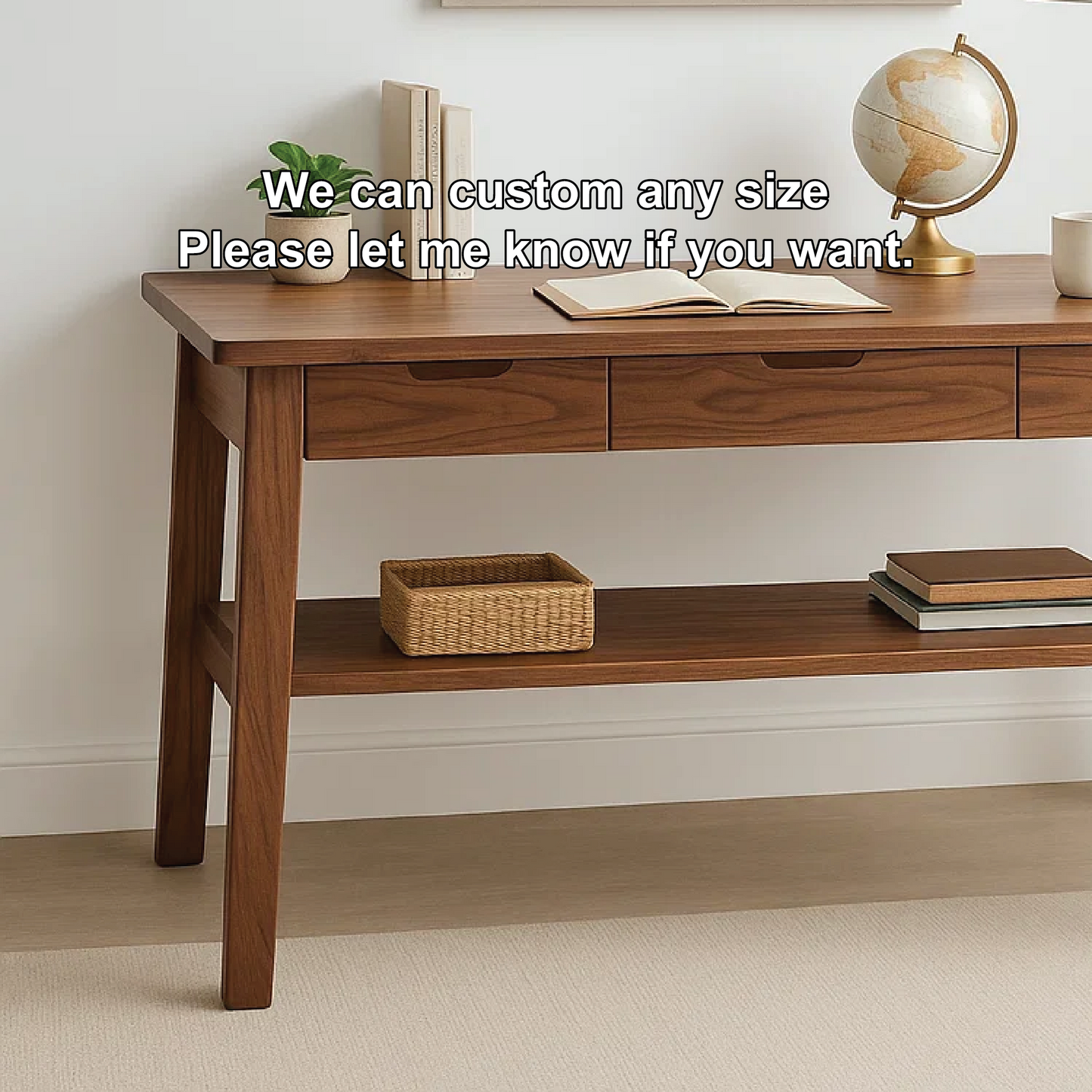 Handcrafted Solid Wood Writing Desk – Minimalist Work Table with Drawers and Open Shelf Design Kitchnce