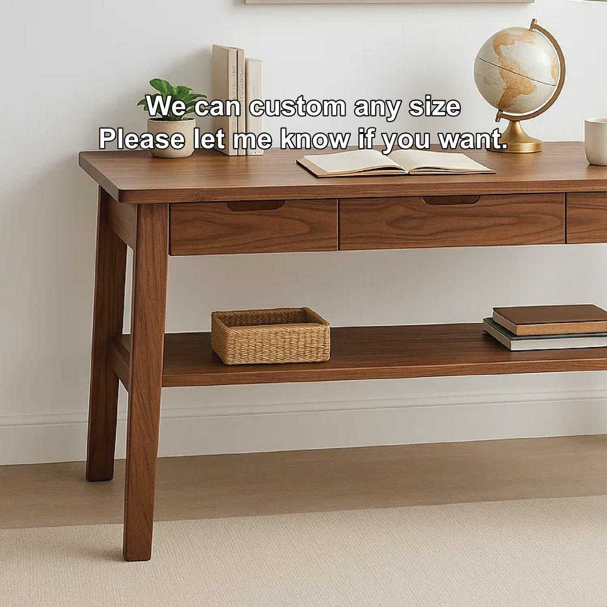 Handcrafted Solid Wood Writing Desk – Minimalist Work Table with Drawers and Open Shelf Design Kitchnce