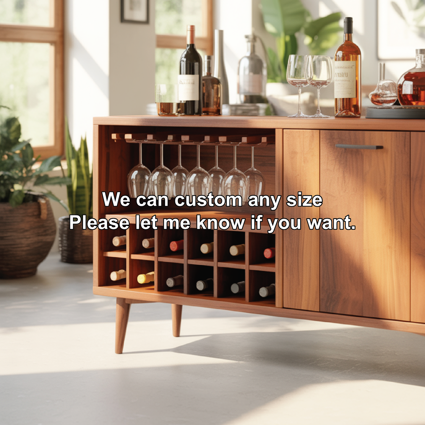 Handcrafted Solid Wood Dining Cabinet with Wine Rack and Hanging Glass Storage Kitchnce