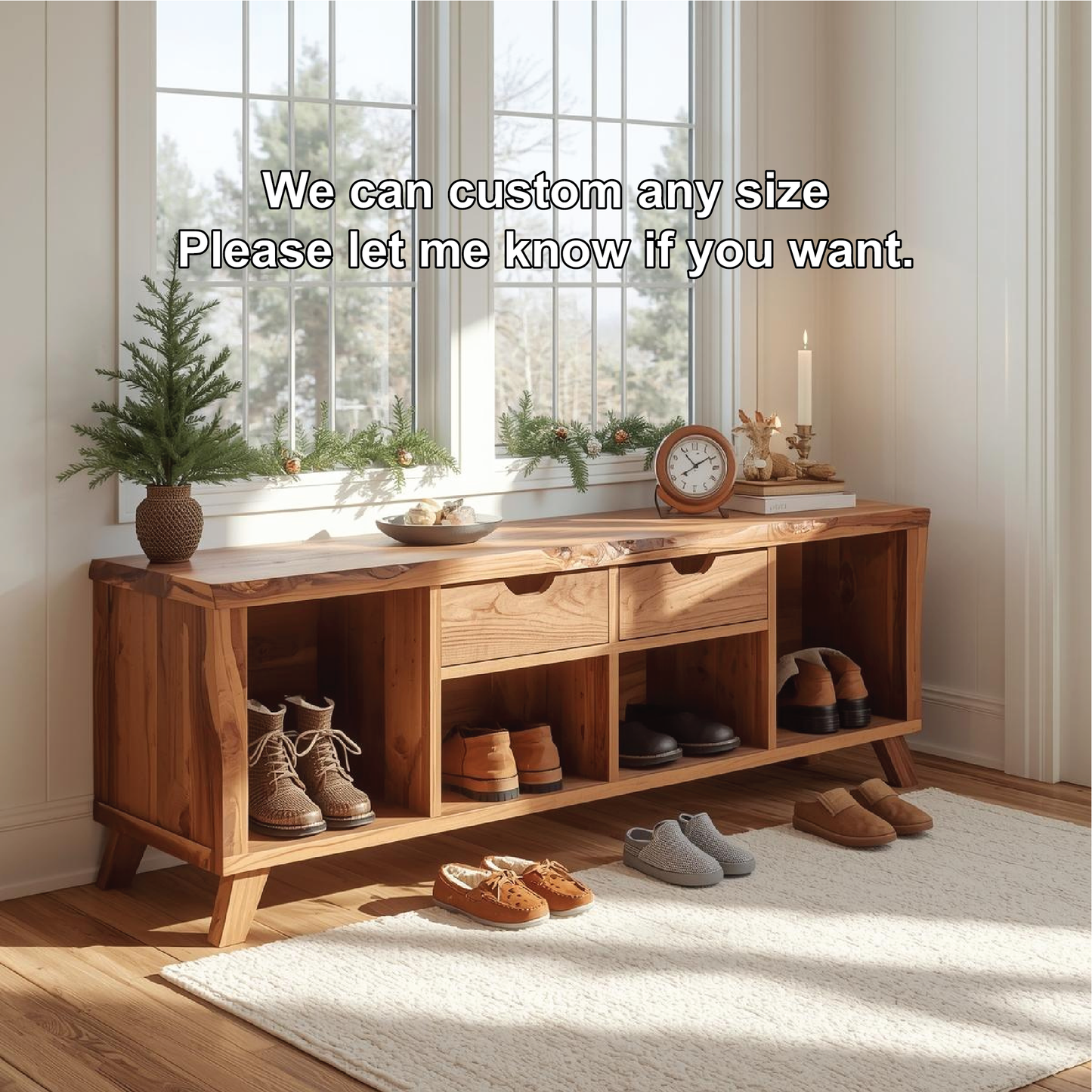 Handcrafted Solid Wood Entryway Bench – Rustic Bench for Natural Modern Home Décor Kitchnce