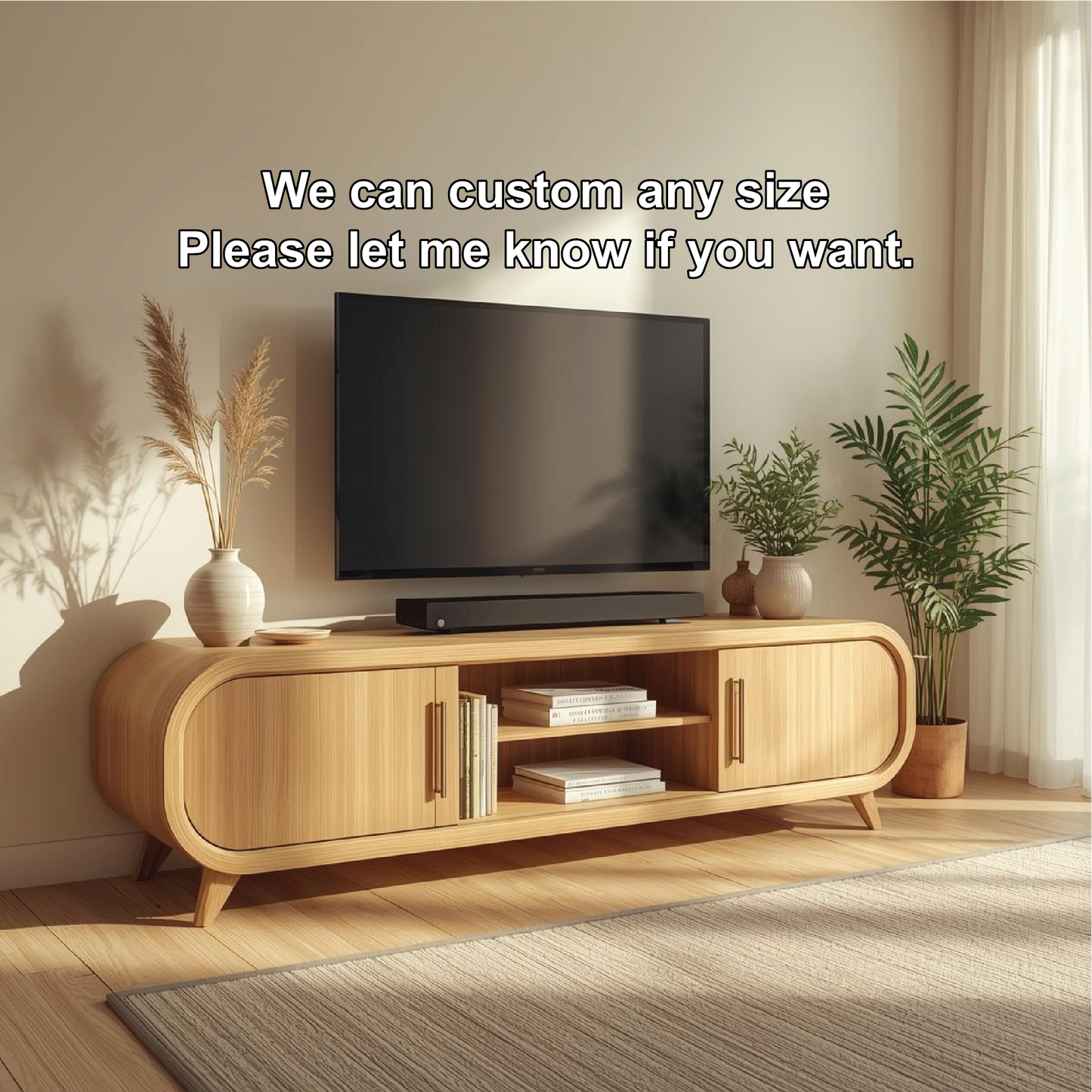 Mid Century Solid Wood TV Stand Curved Media Console Modern Entertainment Center Cabinet Kitchnce