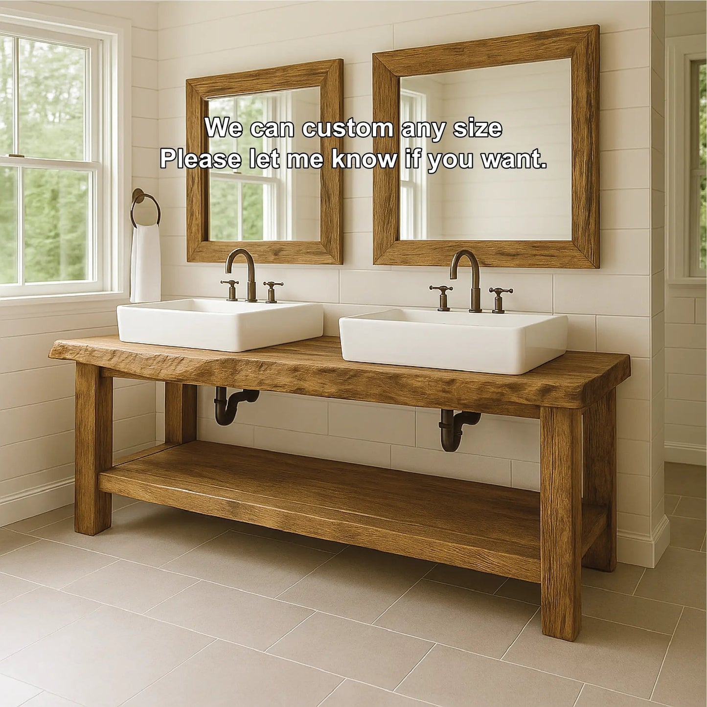 Handcrafted Double Sink Solid Wood Bathroom Vanity with Natural Finish for Modern Rustic Spaces Kitchnce