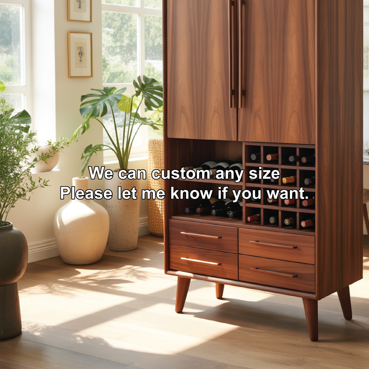 Handcrafted Solid Wood Dining Cabinet with Wine Rack, Tall Double Doors and Storage Drawers Kitchnce