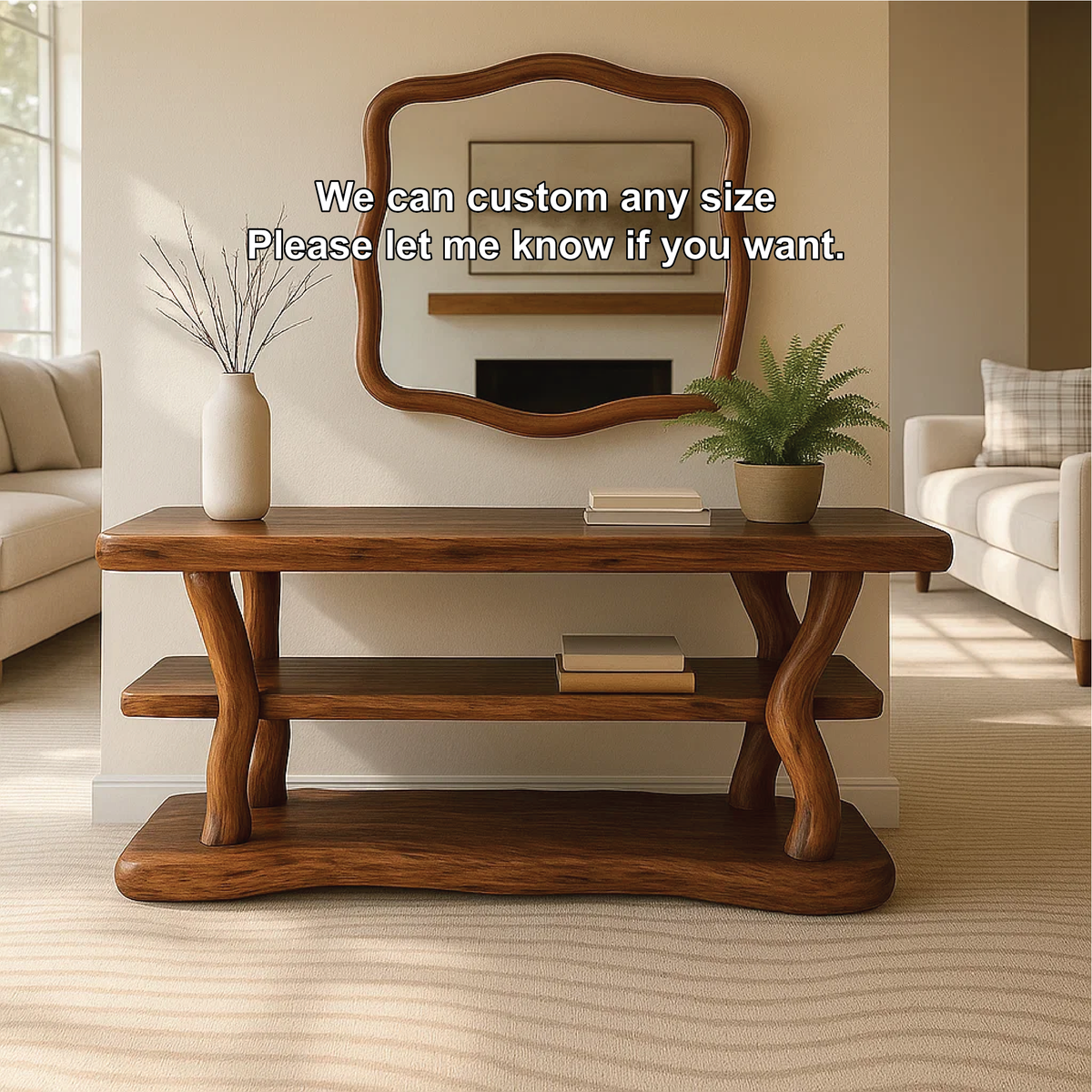 Handcrafted Solid Wood Console Table with Organic Curved Legs and Natural Smooth Finish Kitchnce