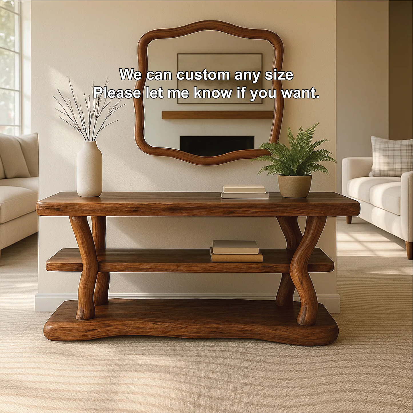 Handcrafted Solid Wood Console Table with Organic Curved Legs and Natural Smooth Finish Kitchnce