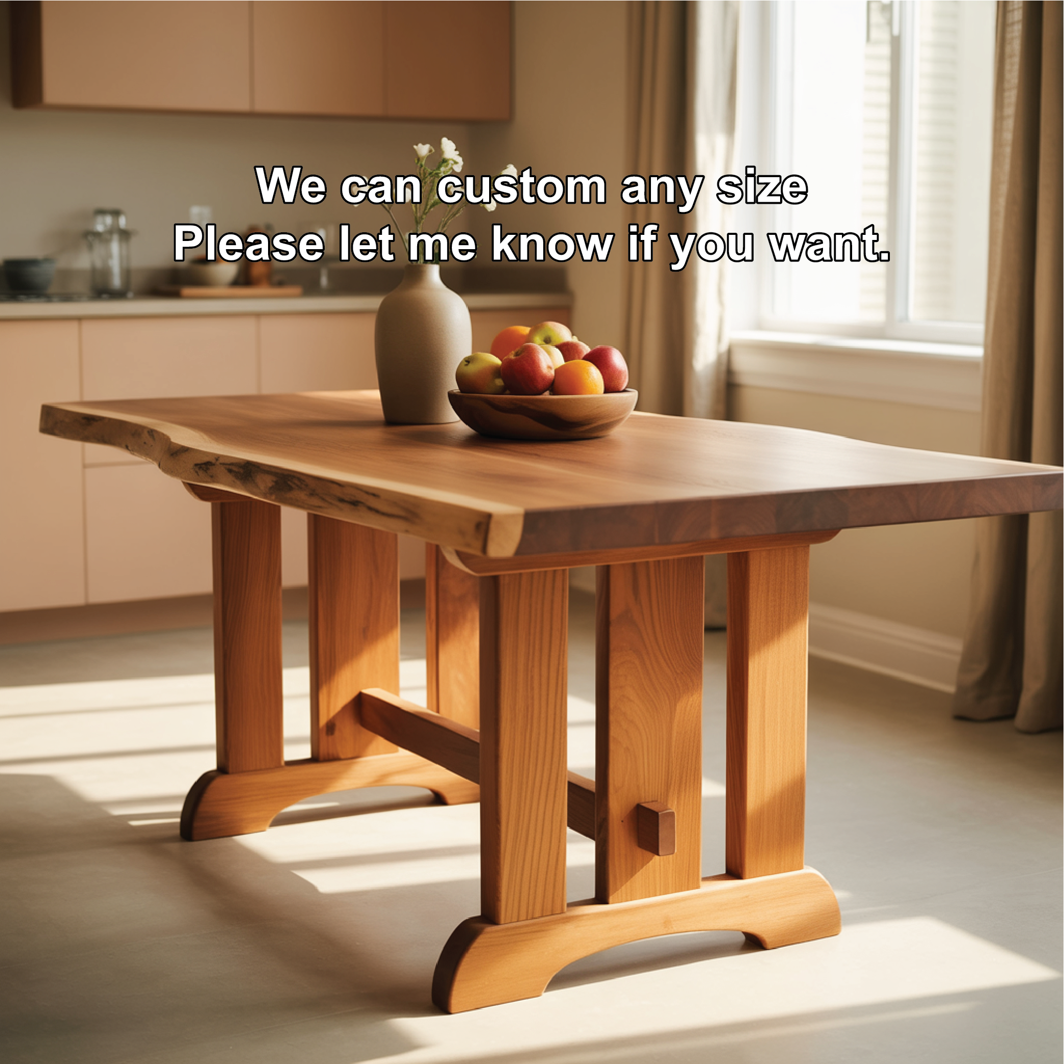 Handcrafted Live Edge Solid Wood Dining Table – Rustic Kitchen Table with Natural Finish