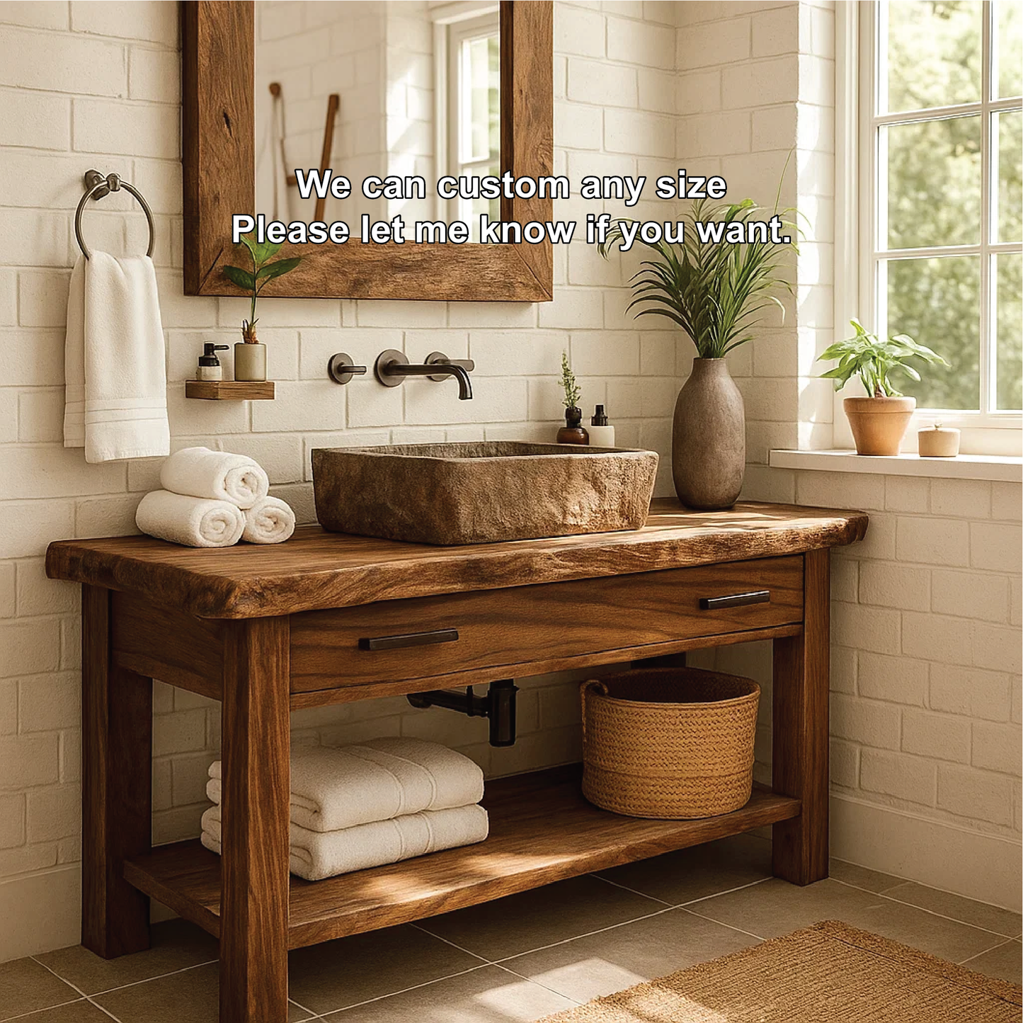 Handcrafted Solid Wood Bathroom Vanity with Rustic Live Edge Design and Modern Farmhouse Charm Kitchnce