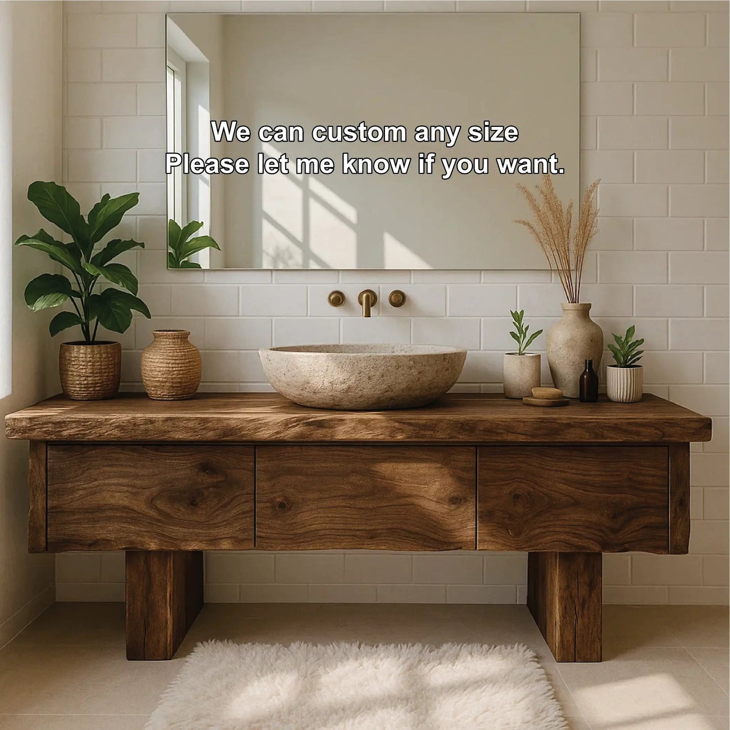 Handcrafted Solid Wood Bathroom Vanity with Live Edge Top and Minimalist Modern Design Kitchnce