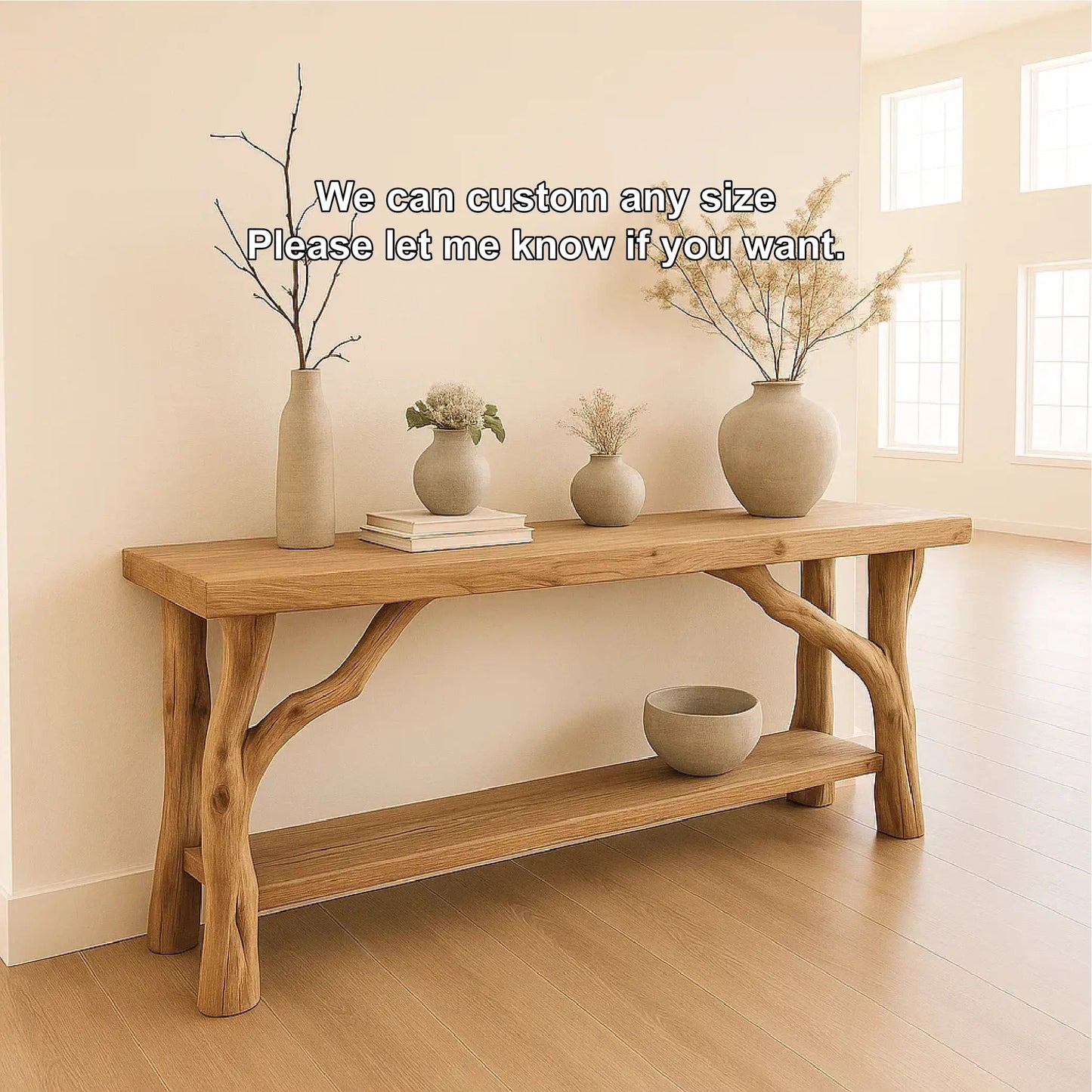 Handcrafted Solid Wood Console Table with Natural Branch Legs for Organic Minimalist Interiors Kitchnce