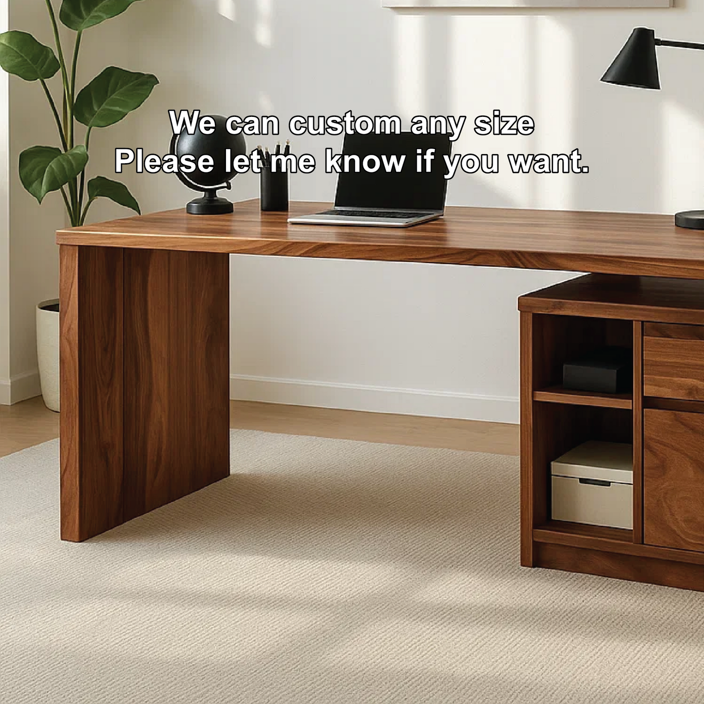 Modern Walnut Desk with Storage Cabinet – Minimalist Home Office Setup