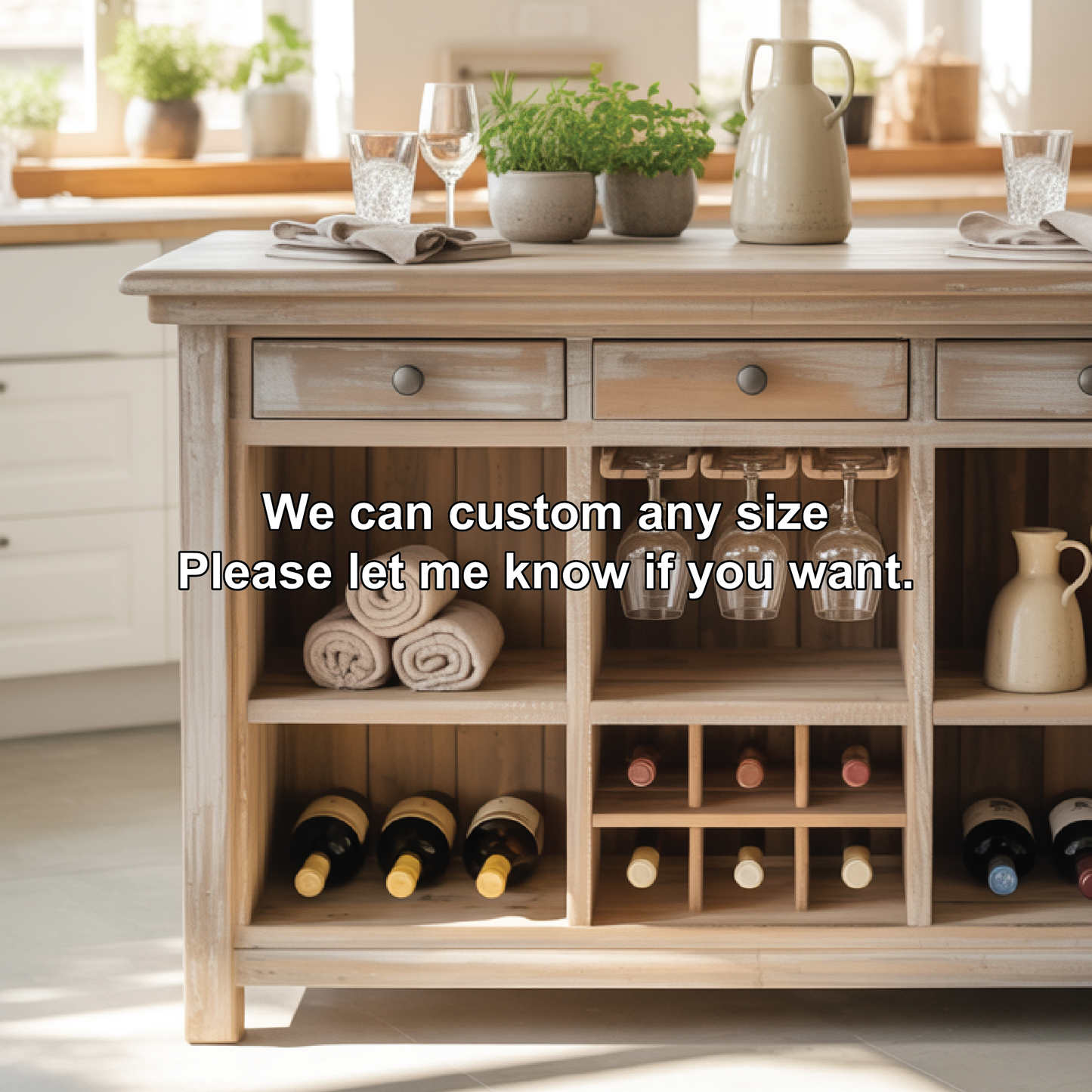 Handcrafted Solid Wood Dining Cabinet with Wine Storage and Hanging Glass Display Kitchnce