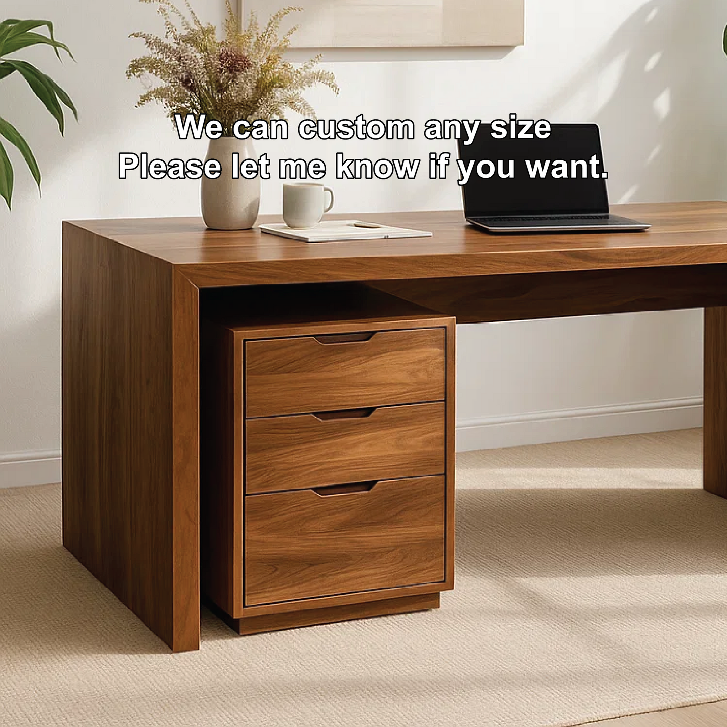 Handcrafted Solid Wood Work Desk – Minimalist Executive Office Table with 3-Drawer Storage Kitchnce