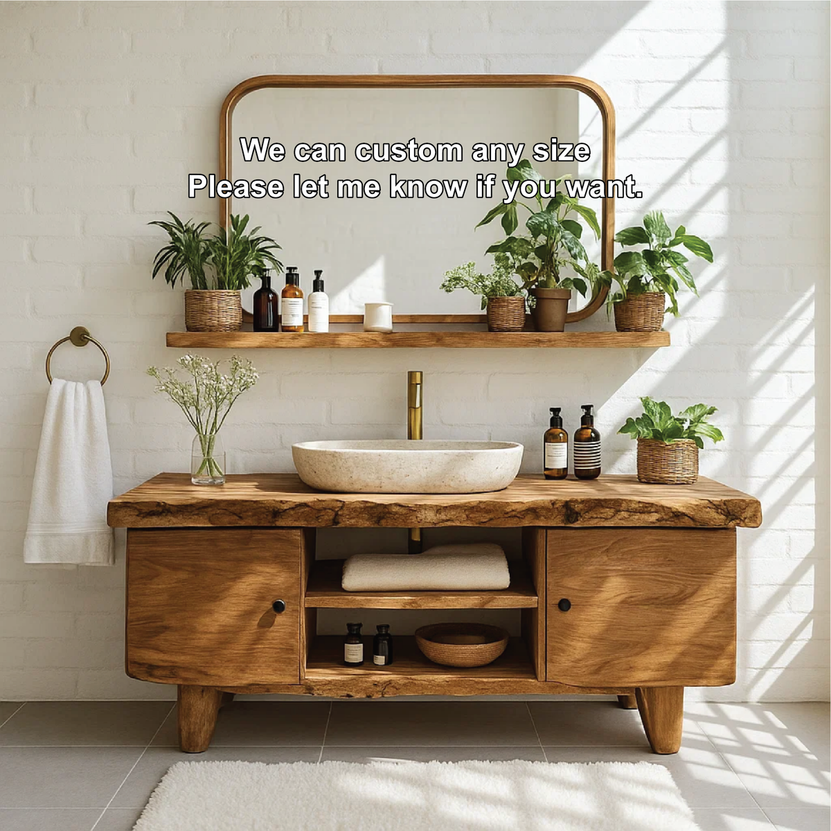 Handcrafted Solid Wood Bathroom Vanity with Live Edge Top and Natural Minimalist Design Kitchnce