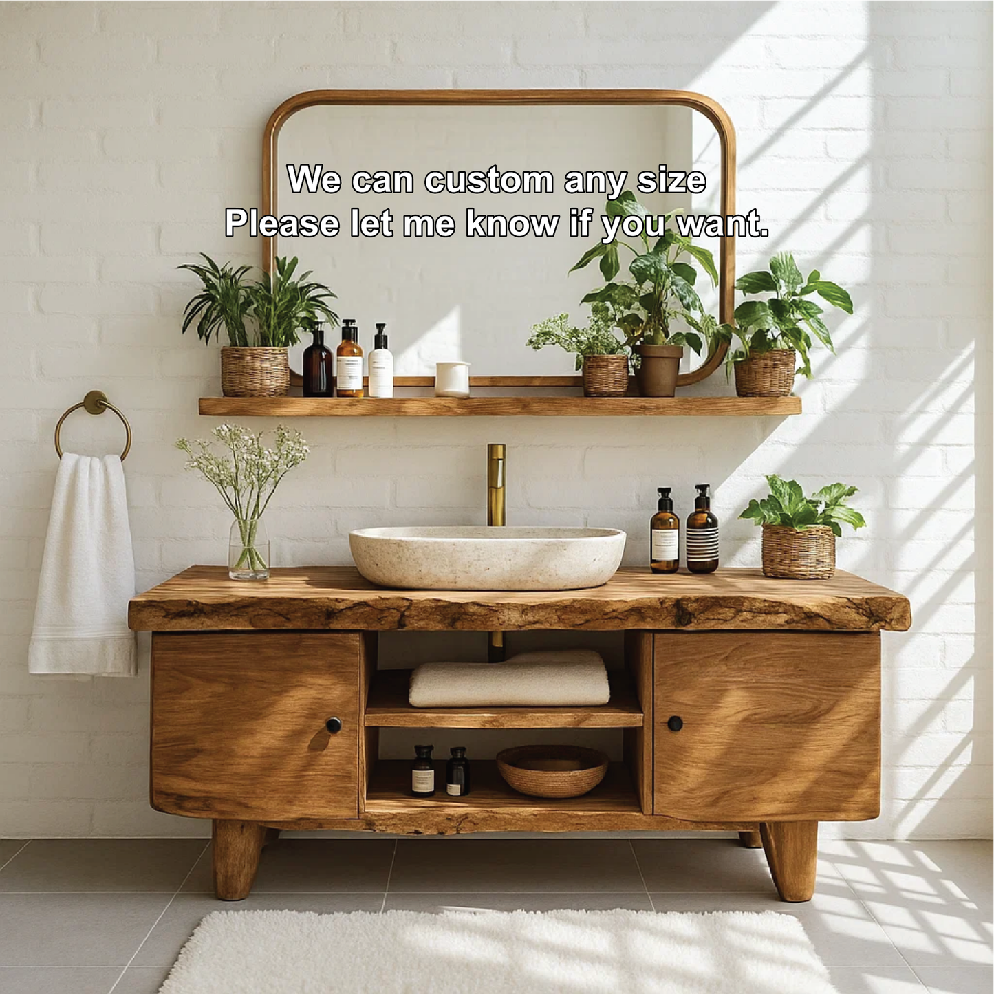 Handcrafted Solid Wood Bathroom Vanity with Live Edge Top and Natural Minimalist Design Kitchnce