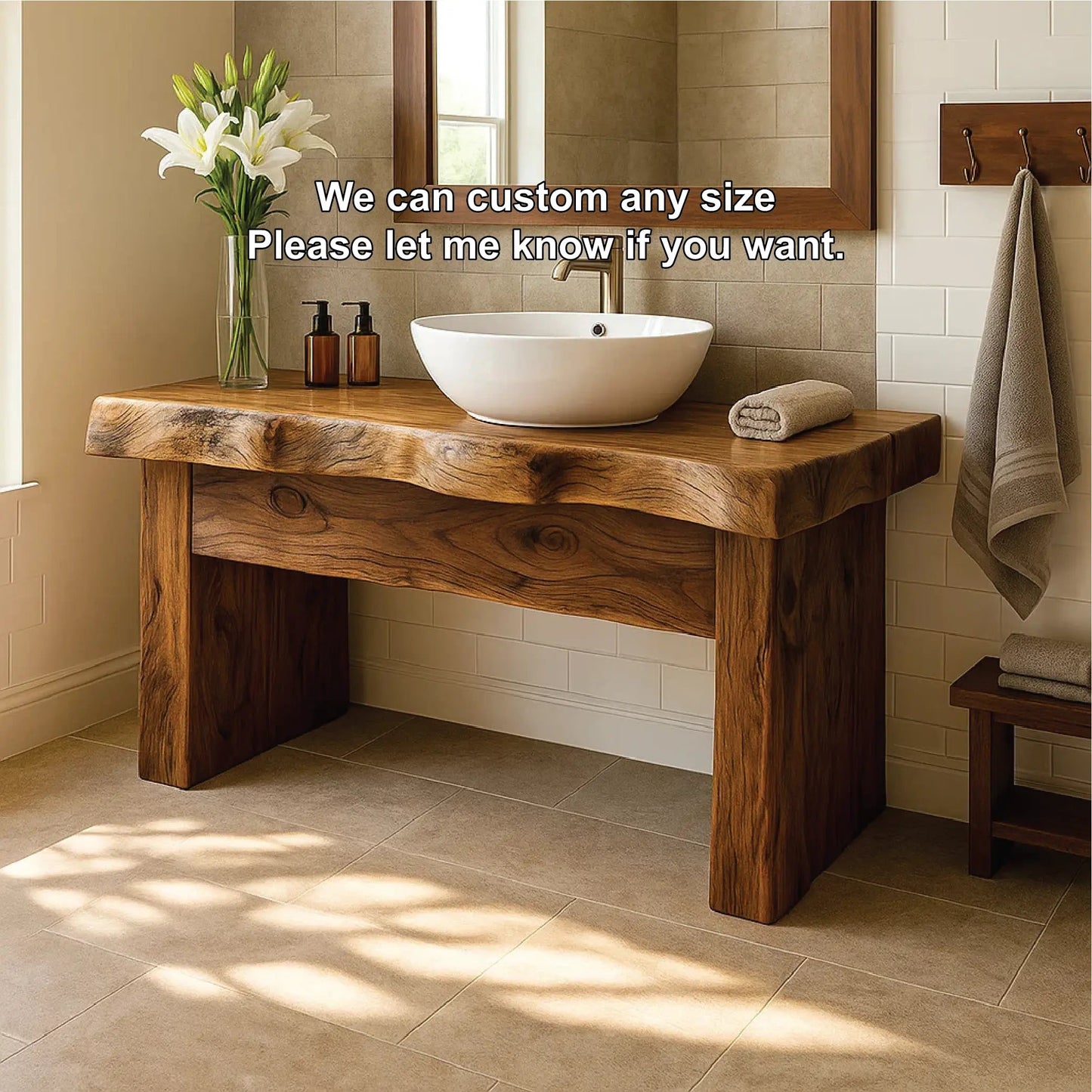 Handcrafted Solid Wood Bathroom Vanity with Live Edge Design for Natural and Modern Interiors Kitchnce