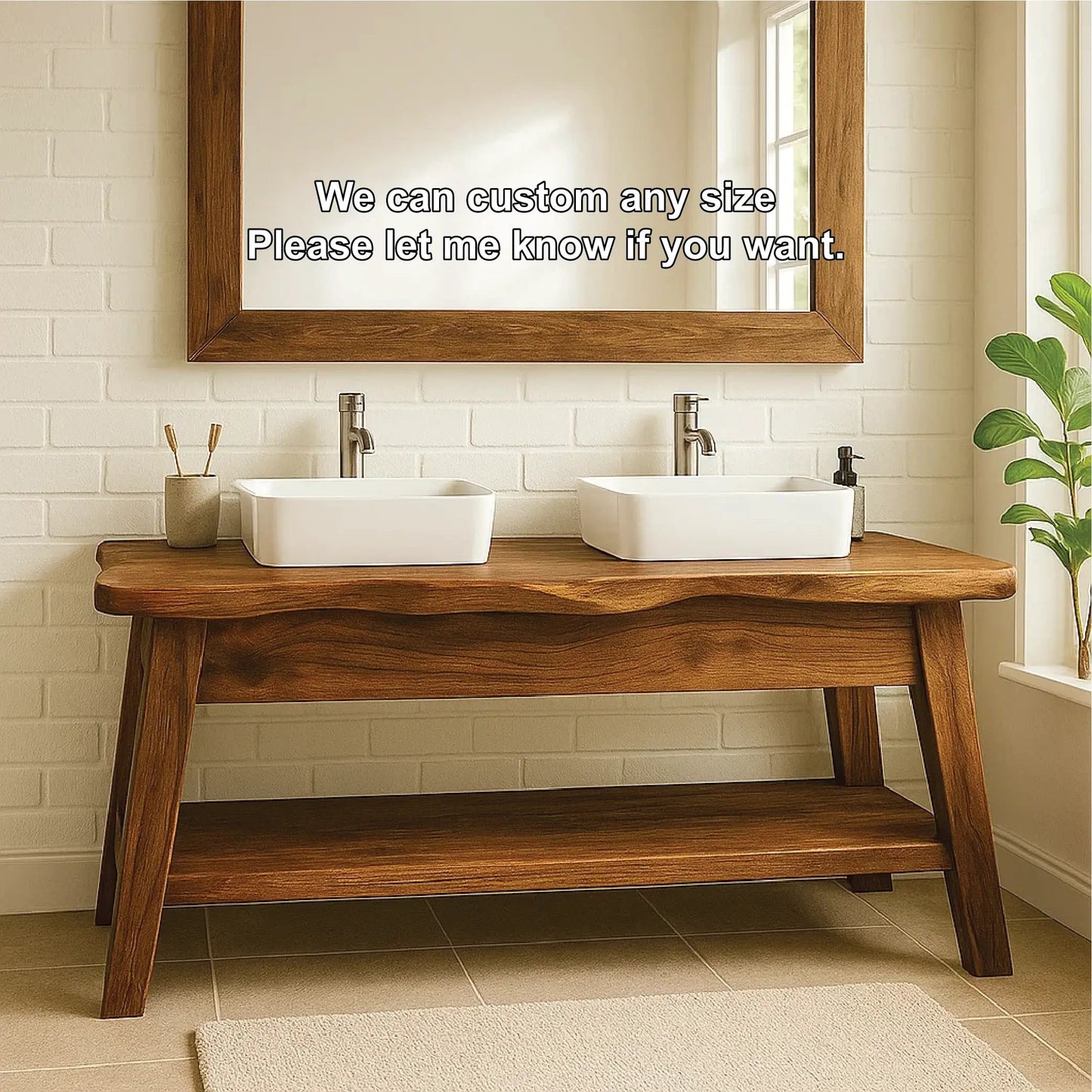 Handcrafted Double Sink Solid Wood Bathroom Vanity with Live Edge Design for Modern Rustic Homes Kitchnce