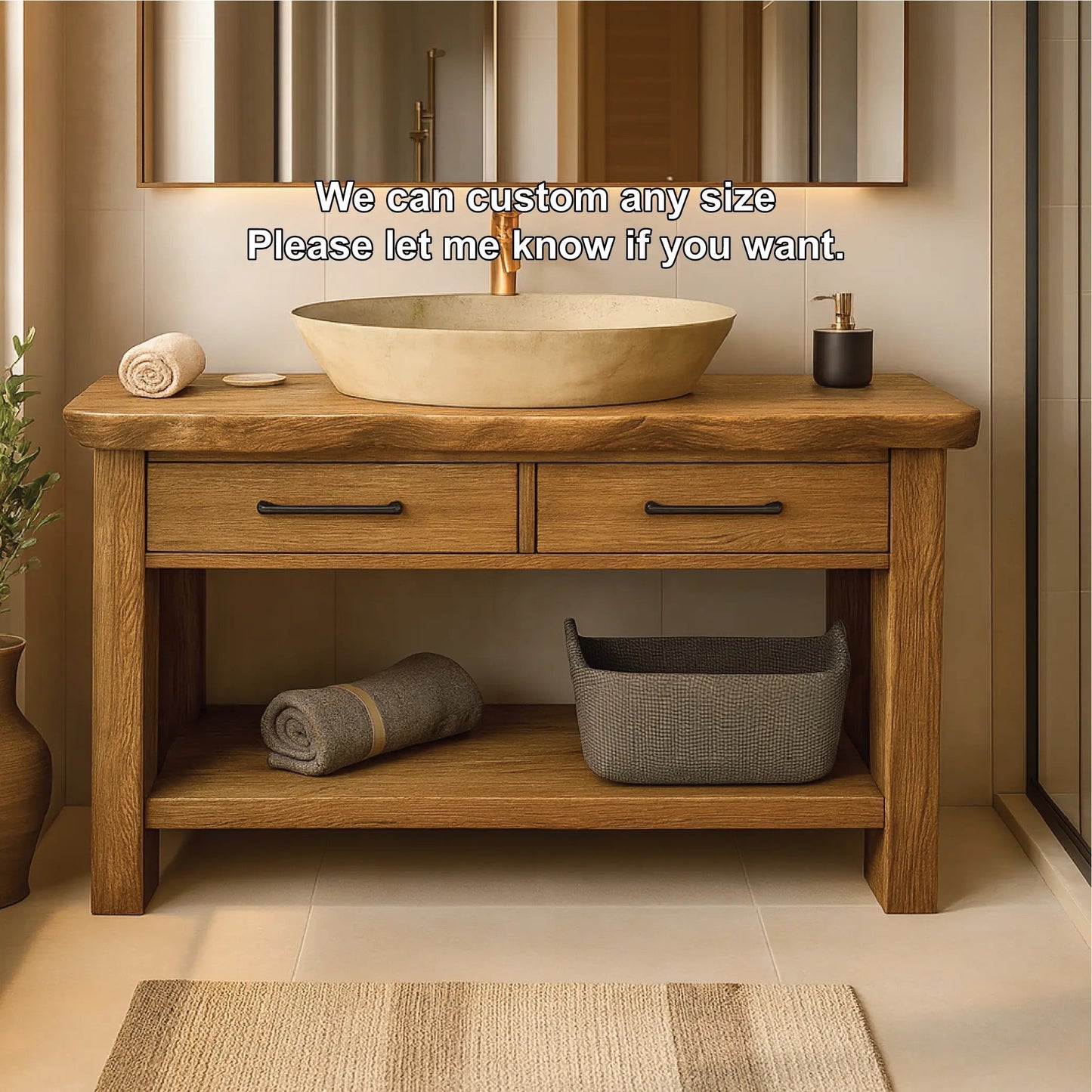 Handcrafted Solid Wood Bathroom Vanity with Drawers and Live Edge Design for Rustic Modern Spaces Kitchnce
