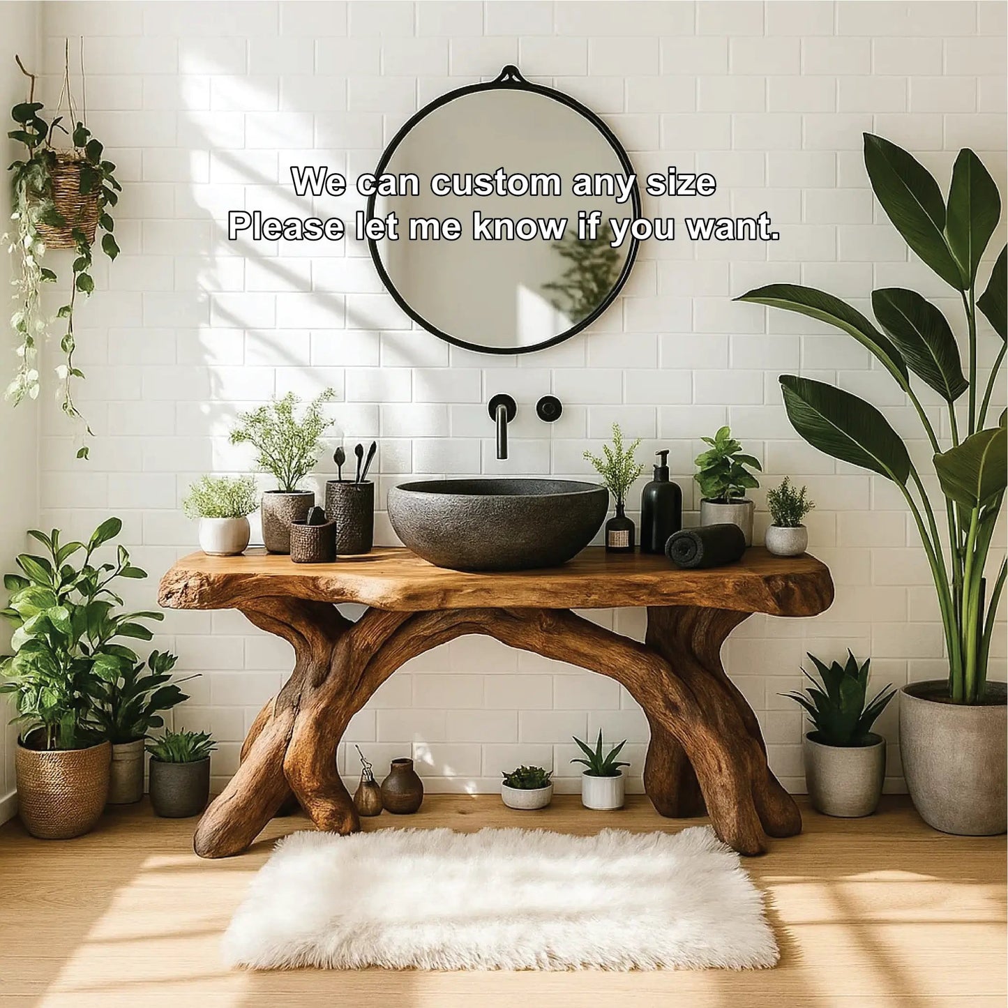 Handcrafted Solid Wood Bathroom Vanity with Organic Root Base and Natural Rustic Design Kitchnce