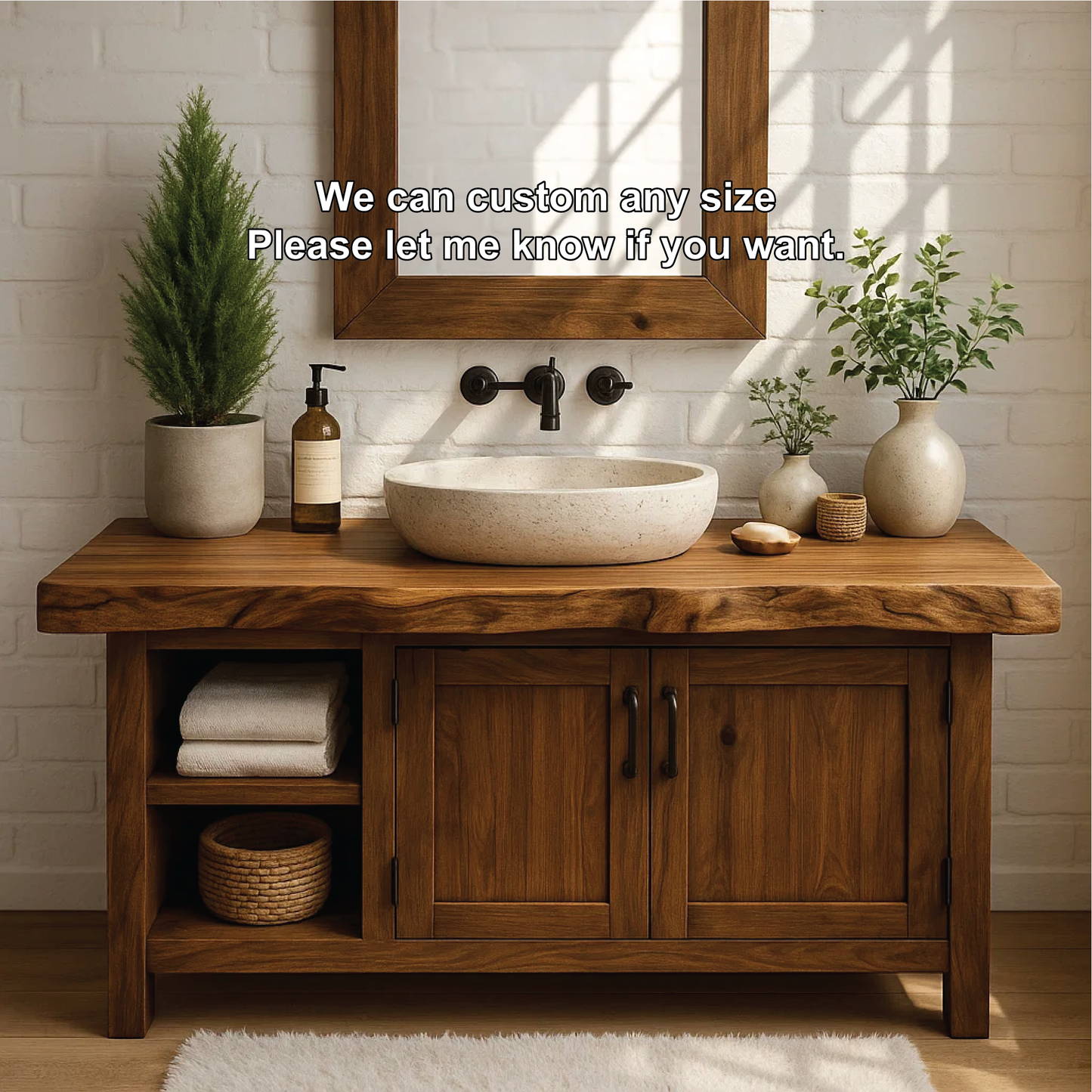 Handcrafted Solid Wood Bathroom Vanity with Live Edge Top and Farmhouse Rustic Design Kitchnce