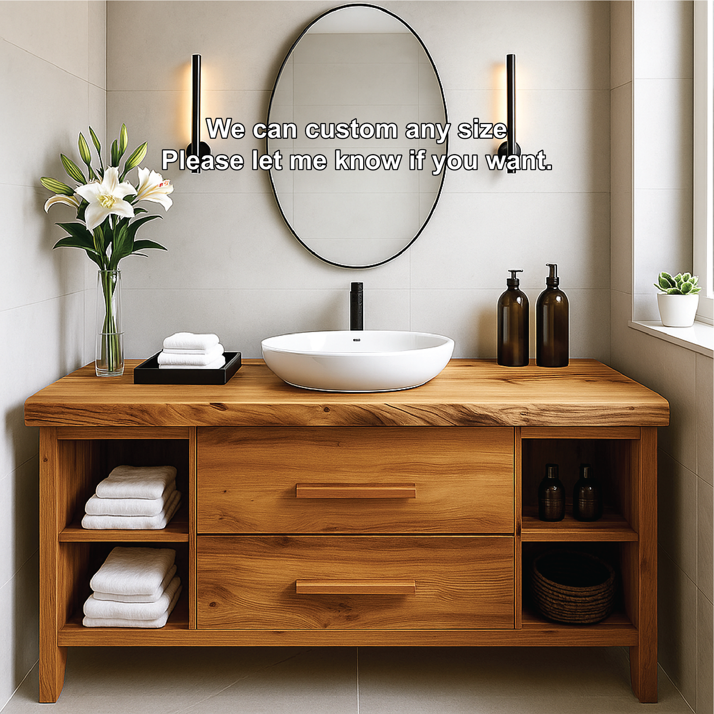 Handcrafted Solid Wood Bathroom Vanity with Drawers and Open Shelves for Modern Interiors Kitchnce