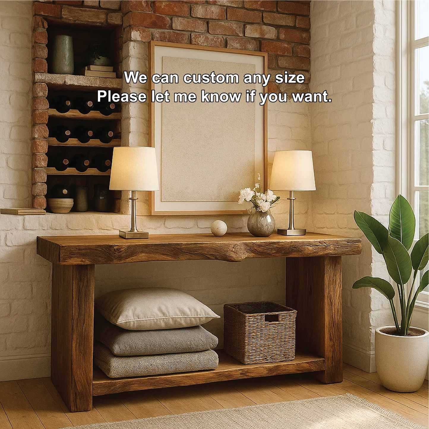 Handcrafted Solid Wood Console Table with Live Edge Rustic Design for Entryway or Living Room Kitchnce