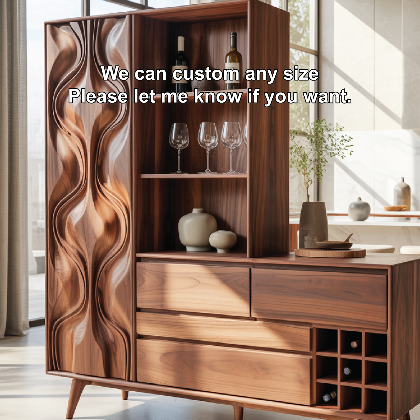 Handcrafted Solid Wood Dining Cabinet with Wine Storage and Open Shelves for Modern Homes Kitchnce