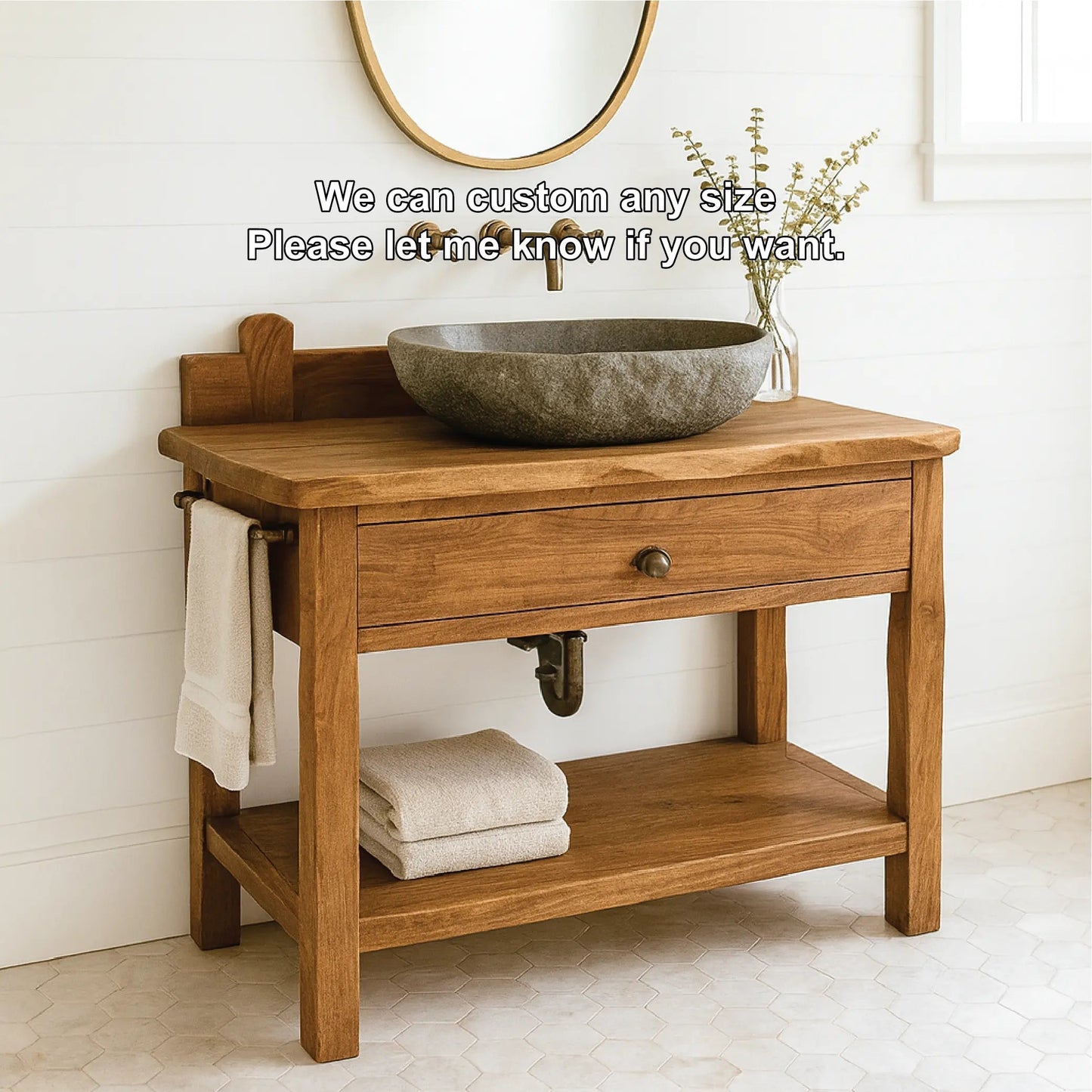 Handcrafted Solid Wood Bathroom Vanity with Drawer and Shelf for Rustic Farmhouse Interior Design Kitchnce