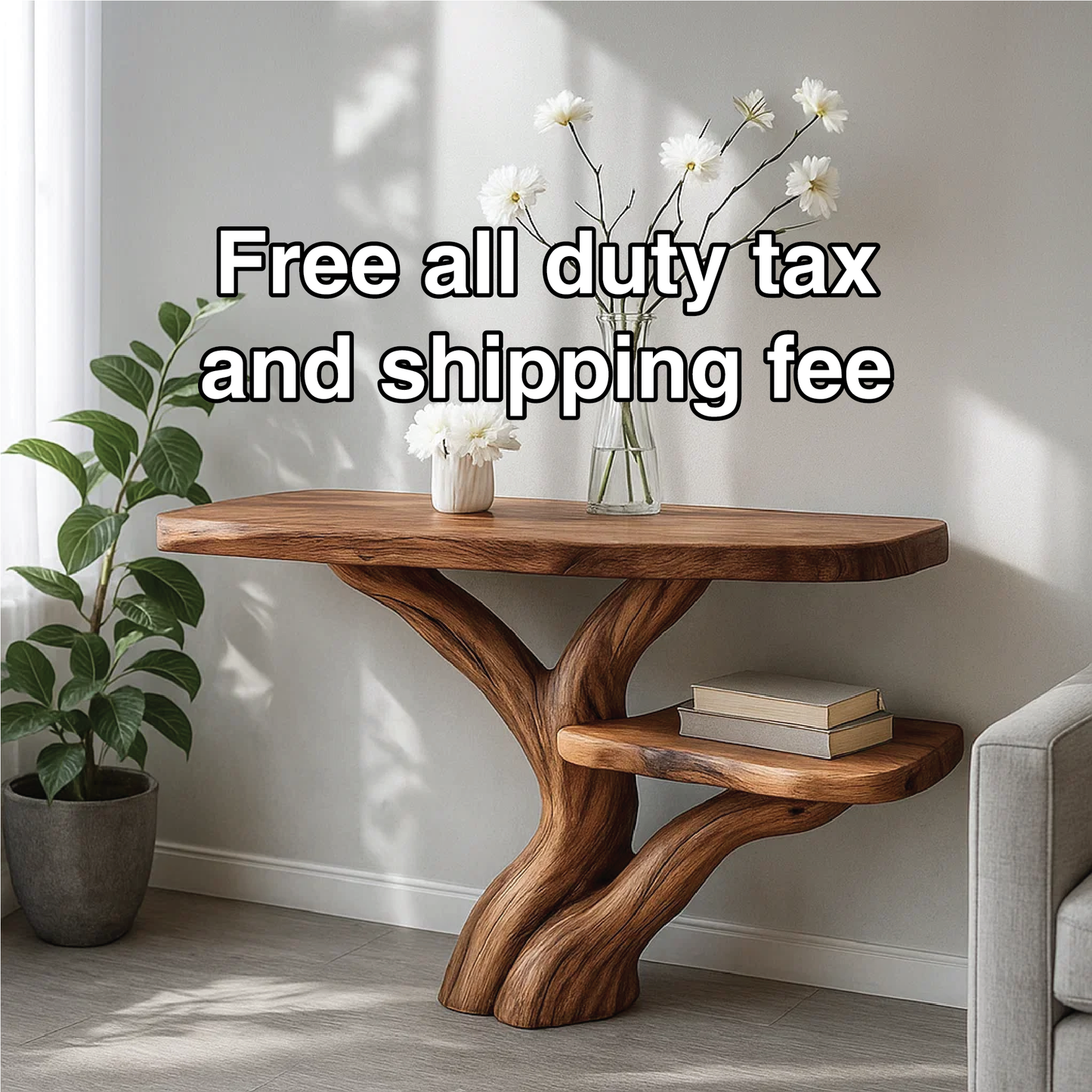 Handcrafted Solid Wood Tree Console Table with Organic Branch Design for Modern Natural Spaces Kitchnce