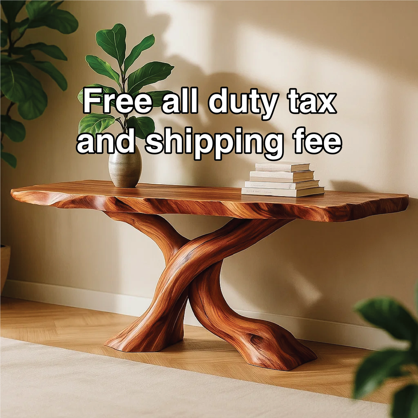 Handcrafted Solid Wood Tree Console Table with Twisted Base Design for Natural Modern Interiors Kitchnce
