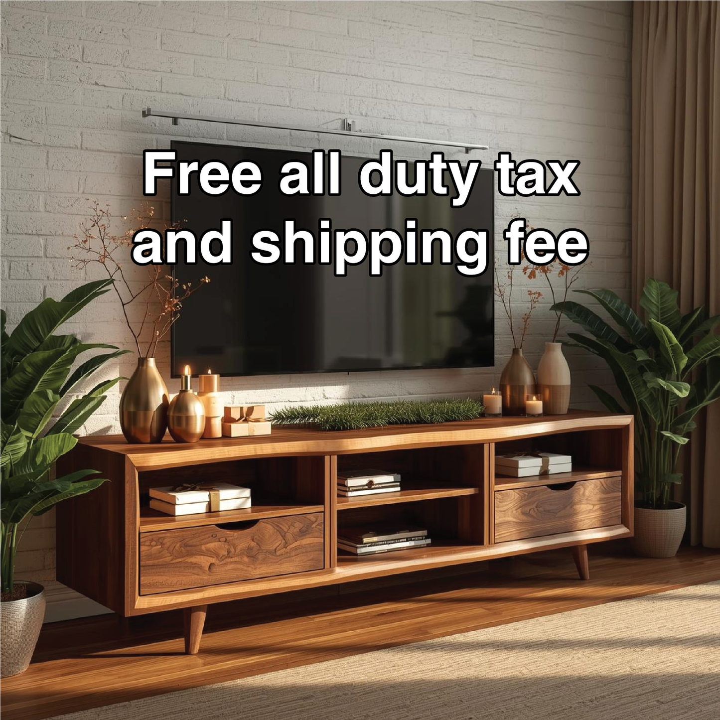 Handcrafted Solid Wood TV Stand with Mid-Century Modern Design and Natural Walnut Finish Kitchnce