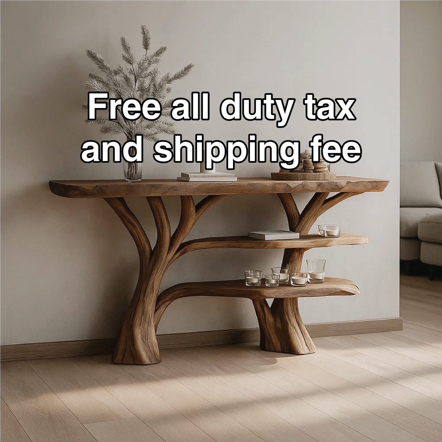 Handcrafted Solid Wood Tree Console Table with Multi-Tier Organic Design for Modern Interiors Kitchnce