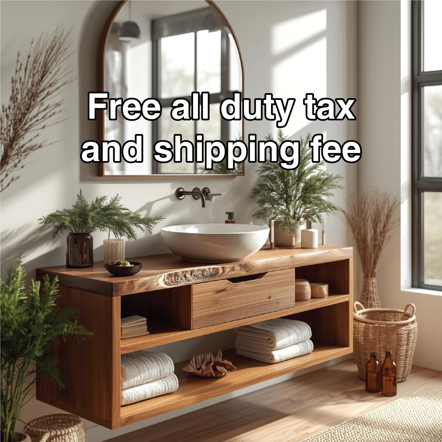 Handcrafted Solid Wood Floating Bathroom Vanity with Open Shelf Storage and Natural Live Edge Kitchnce