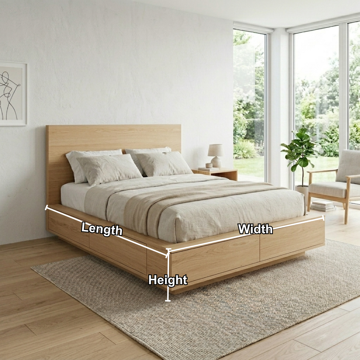 Solid Wood Platform Bed Frame with Integrated Storage Drawers