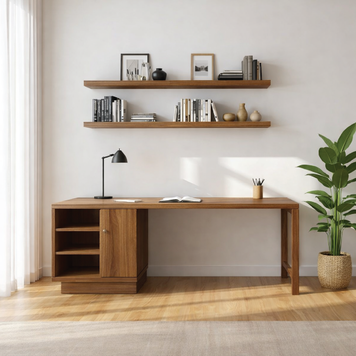 Handcrafted Solid Wood Work Desk with Storage Minimalist Scandinavian Home Office