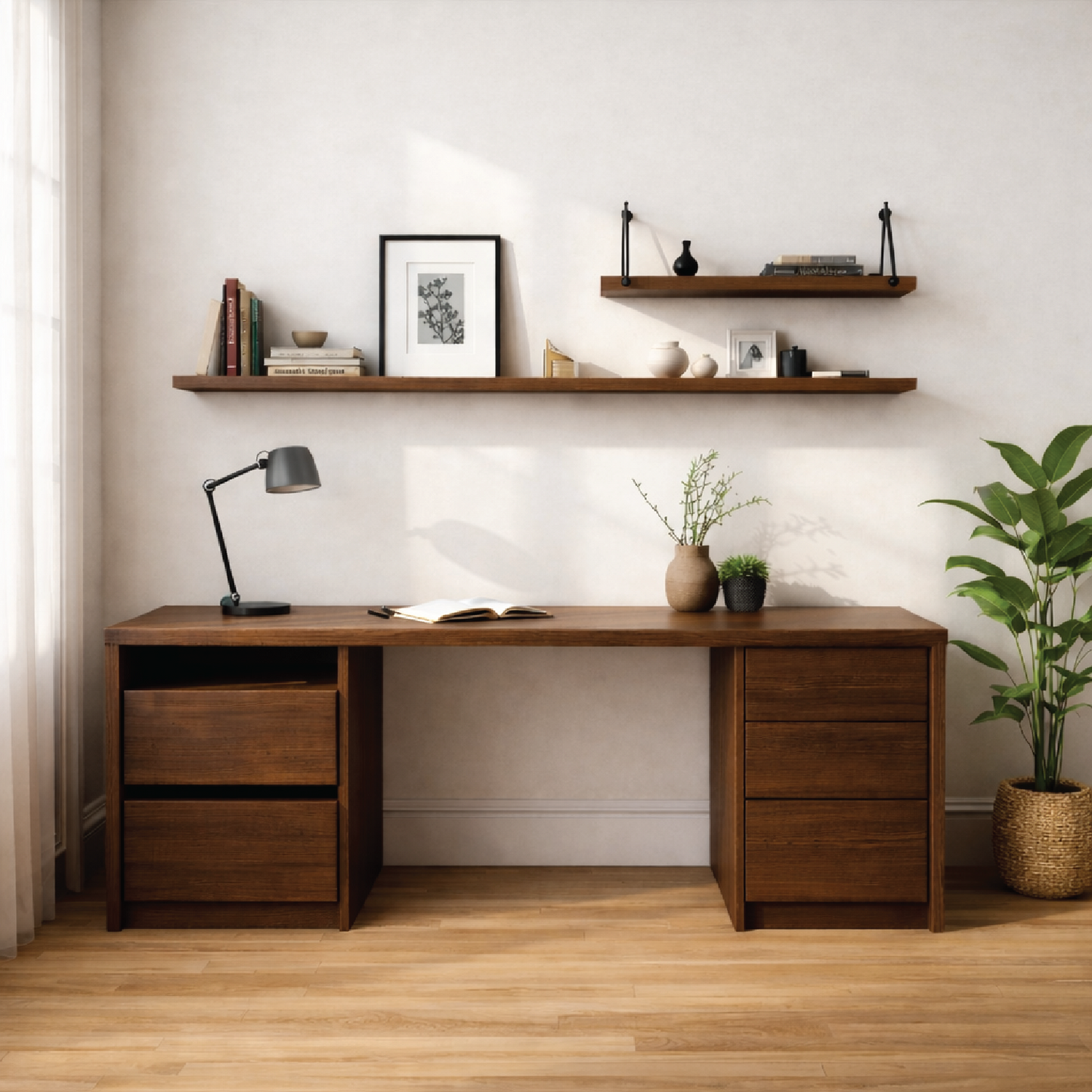 Modern Black Wood Executive Desk with Drawers Large Home Office Writing Table
