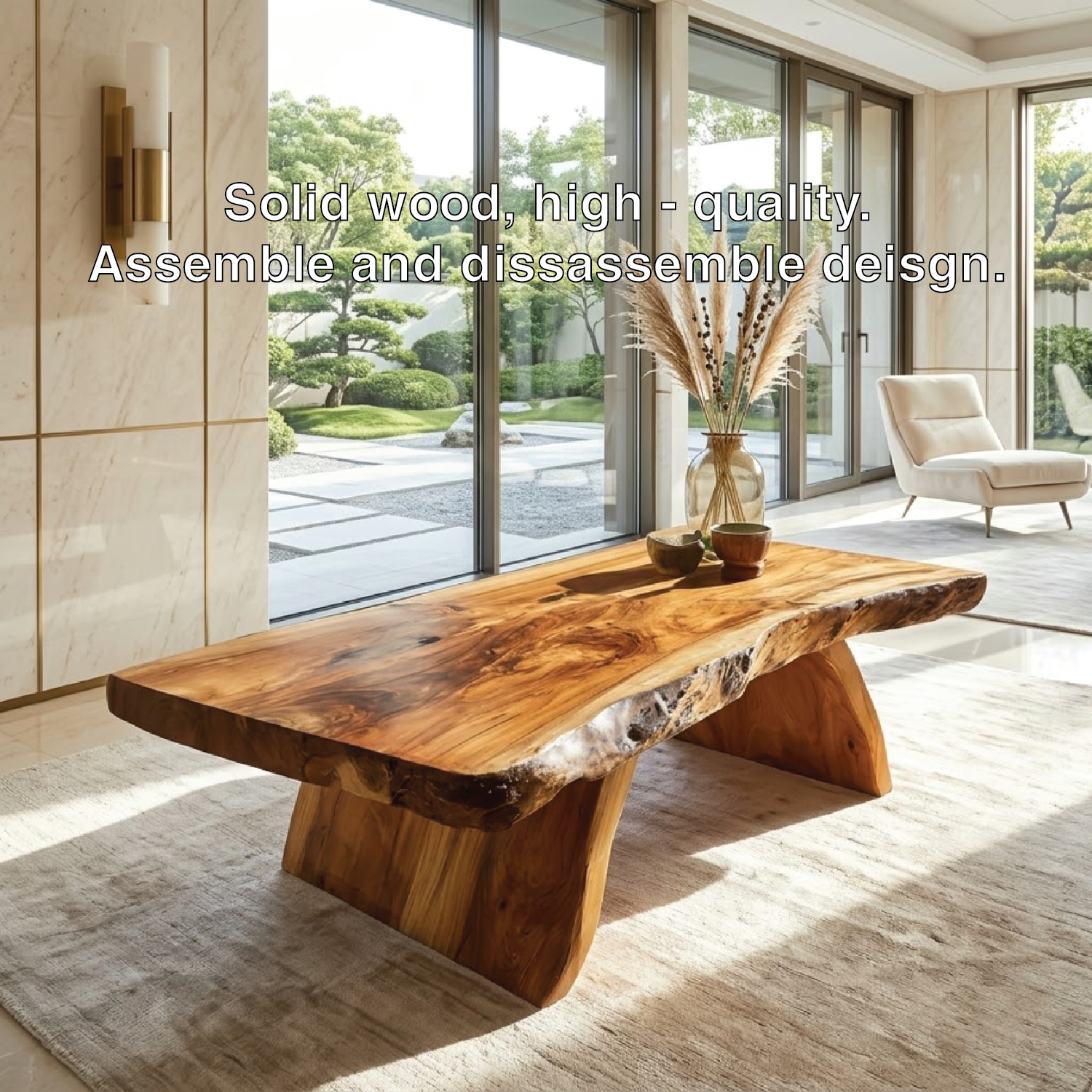 Organic Live Edge Coffee Table with Sculptural Base, Modern Living-Room Statement Centerpiece