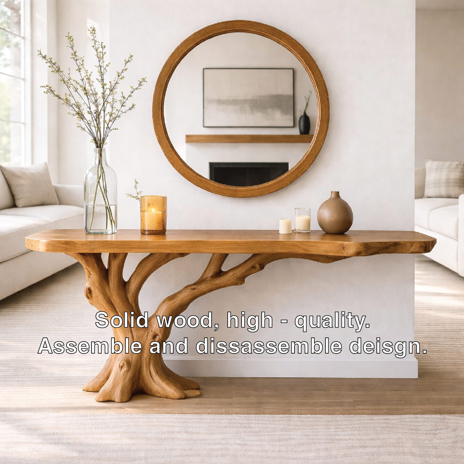 Tree Root Solid Wood Console Table, Organic Sculptural Entryway Table