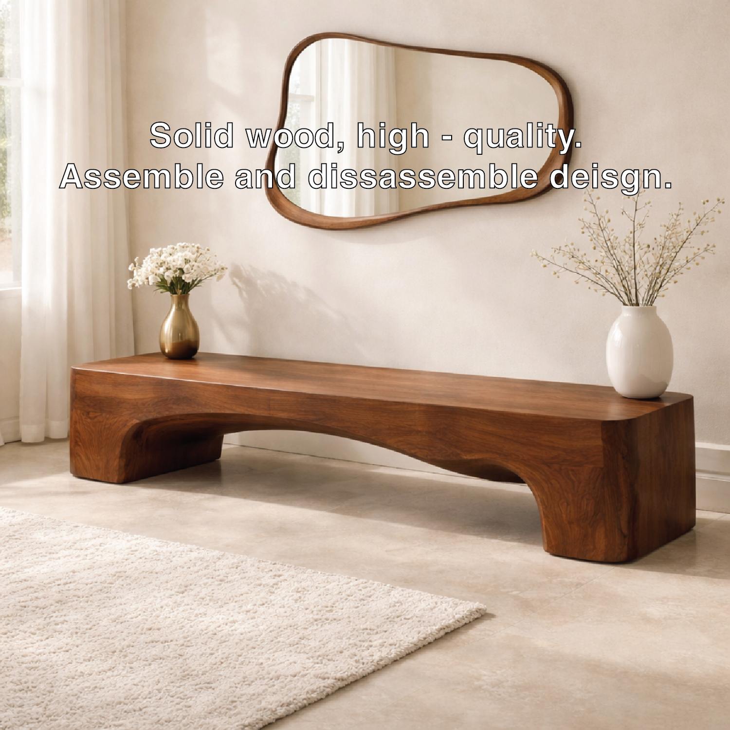 Modern Curved Entryway Bench Sculptural Hallway Seat Minimalist Console Style Furniture