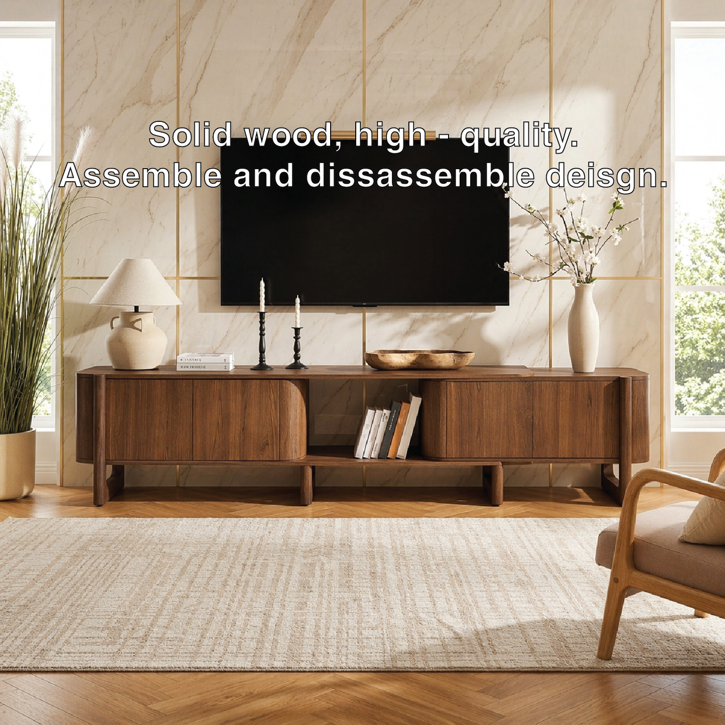 Modern Rounded TV Console, Elegant Media Cabinet for Stylish Living-Room Interiors