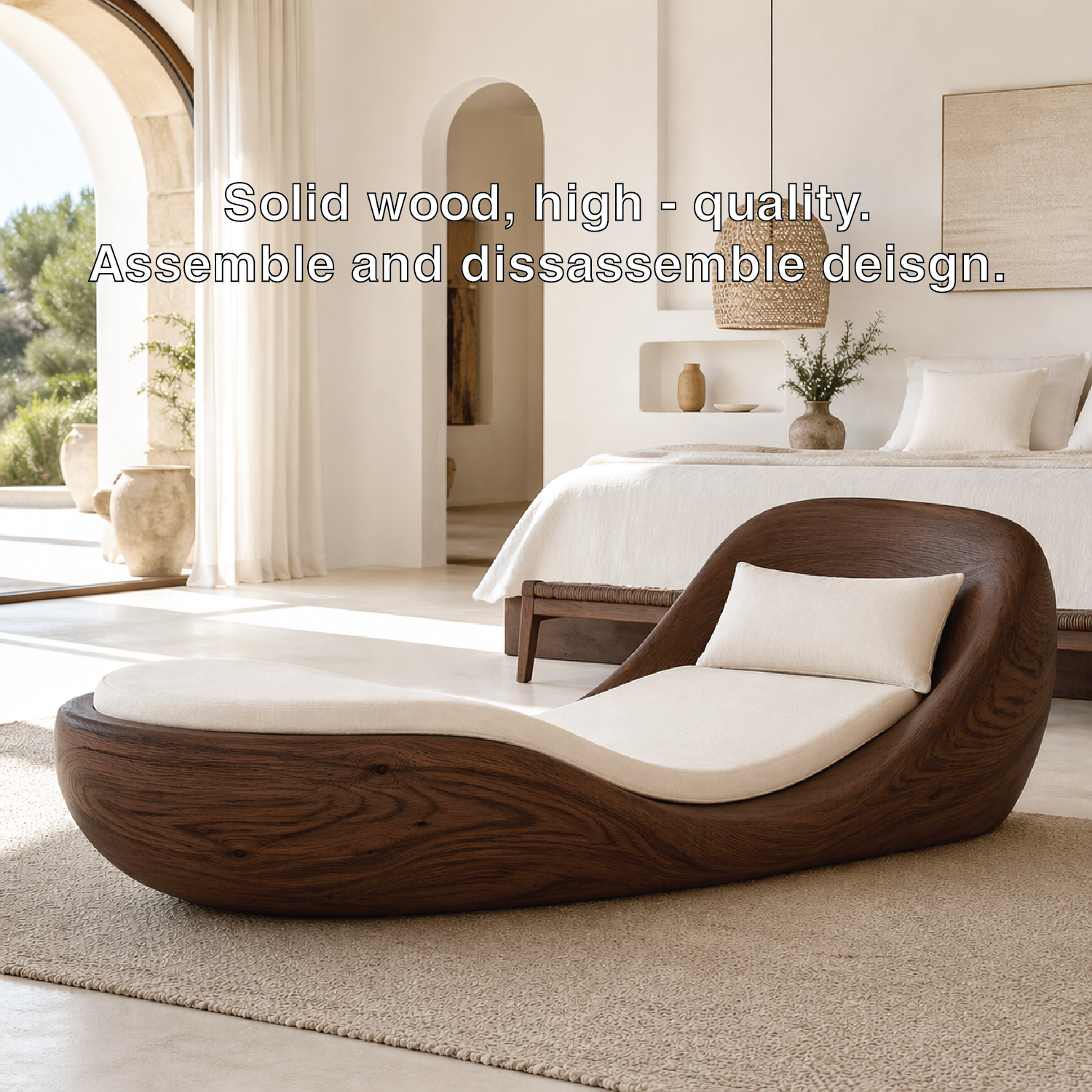 Luxury Curved Chaise Lounge Sculptural Daybed with Cushion for Bedroom Decor