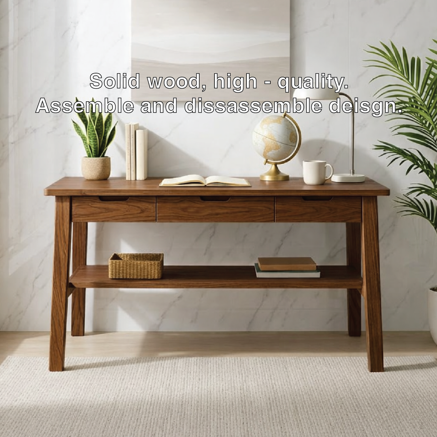 Mid-Century Modern Wood Desk with Drawers Storage Writing Desk Minimalist Home Office Table