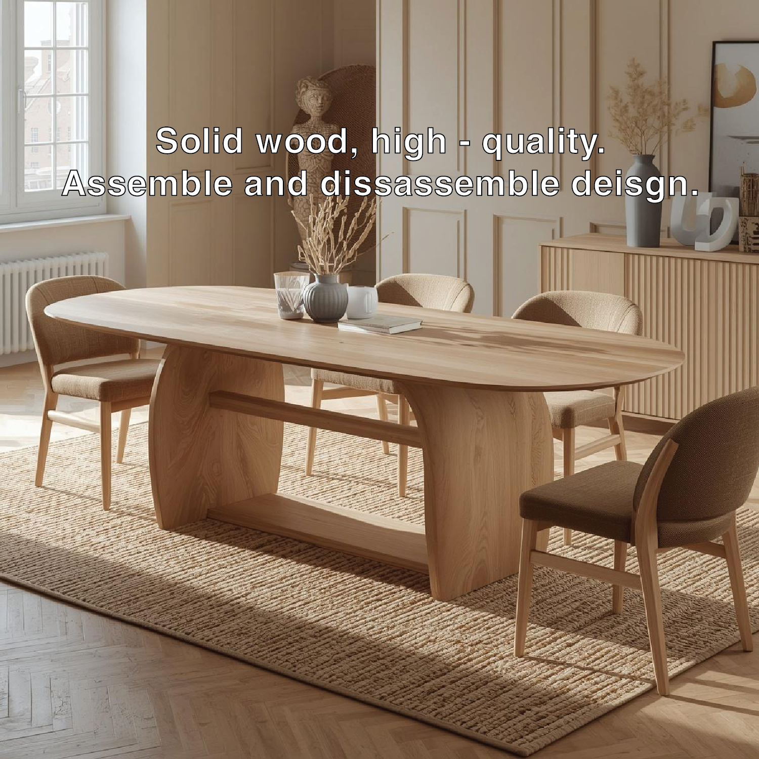 Modern Oval Dining Table Sculptural Base Minimalist Dining Room Table for Home