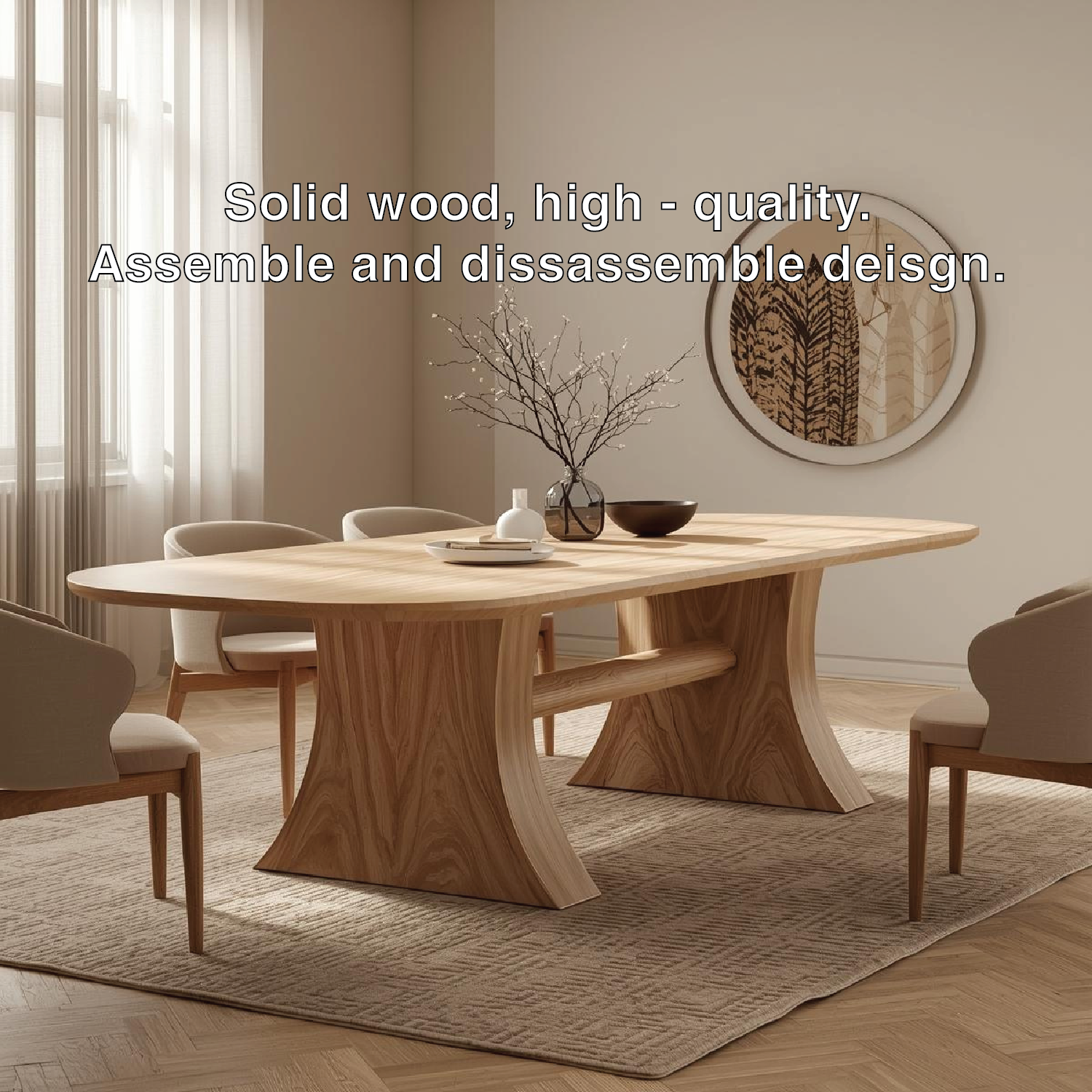 Modern Oval Dining Table Curved Pedestal Base Minimalist Dining Room Table for Home