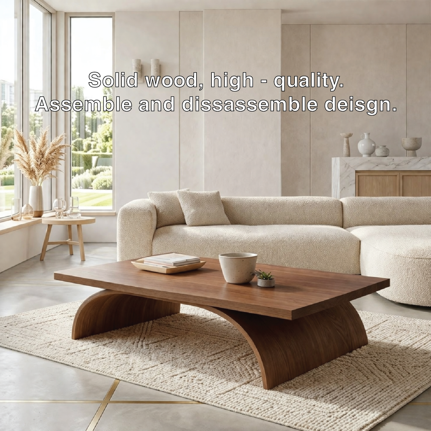 Modern Sculptural Coffee Table with Curved Base, Minimalist Living Room Centerpiece