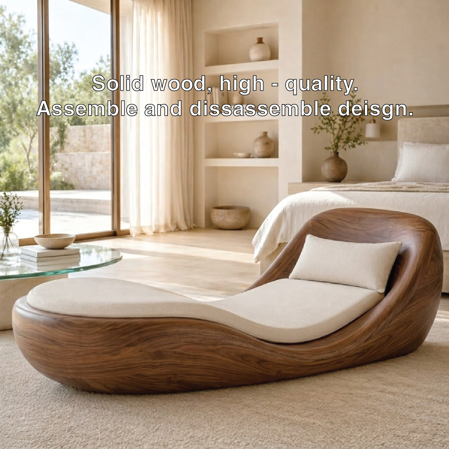 Modern Curved Chaise Lounge Sculptural Daybed with Cushion for Bedroom Decor