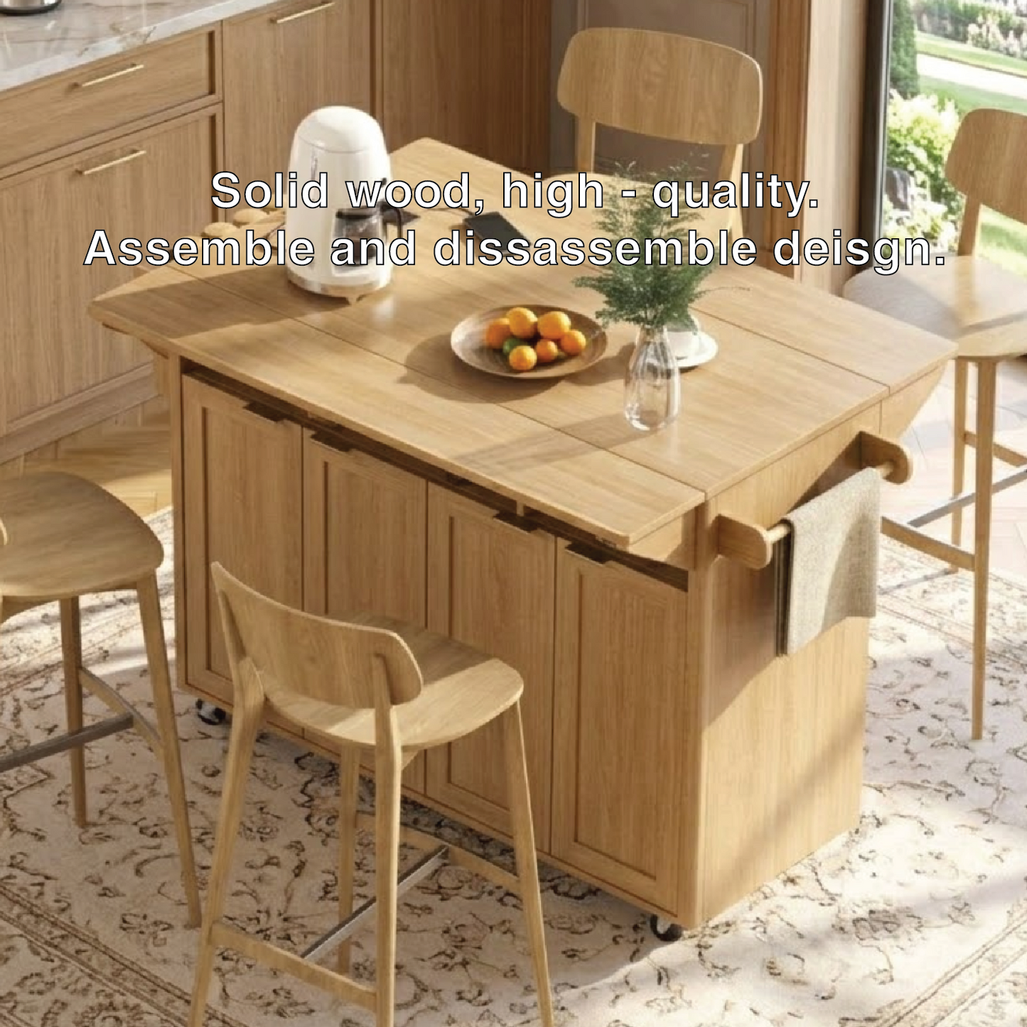 Rolling Kitchen Island with Drop Leaf Table, Storage Cabinet, Dining Cart for Small Kitchen Space