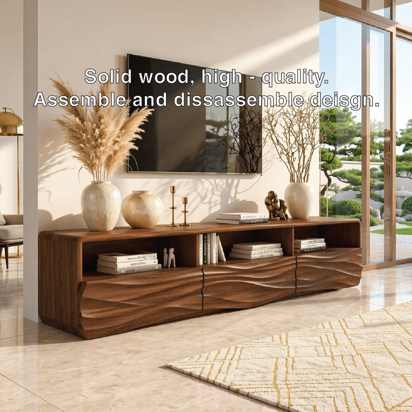 Modern Wave TV Console, Sculptural Entertainment Cabinet for Luxury Home Interiors