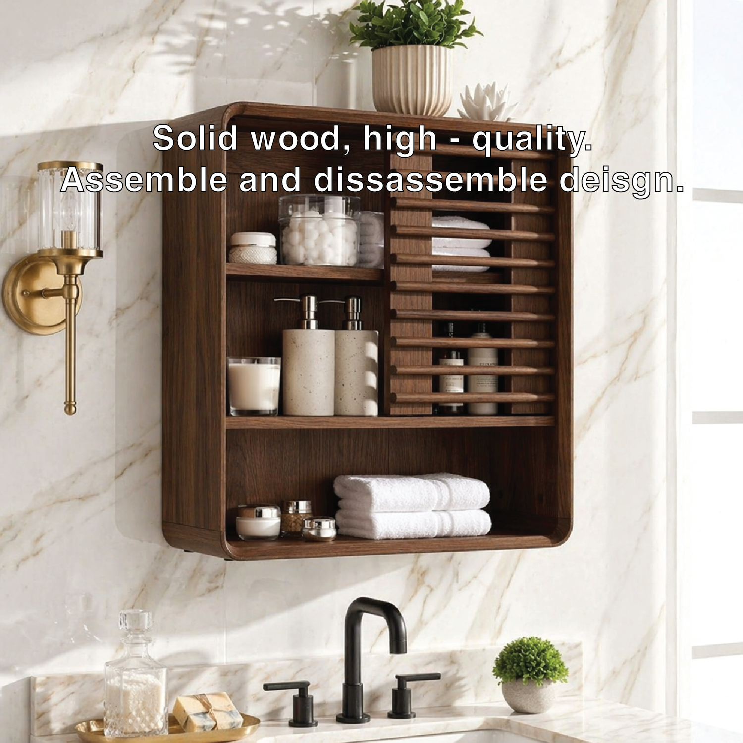 Floating Bathroom Cabinet, Modern Tambour Wall Mounted Vanity Storage Organizer Unit