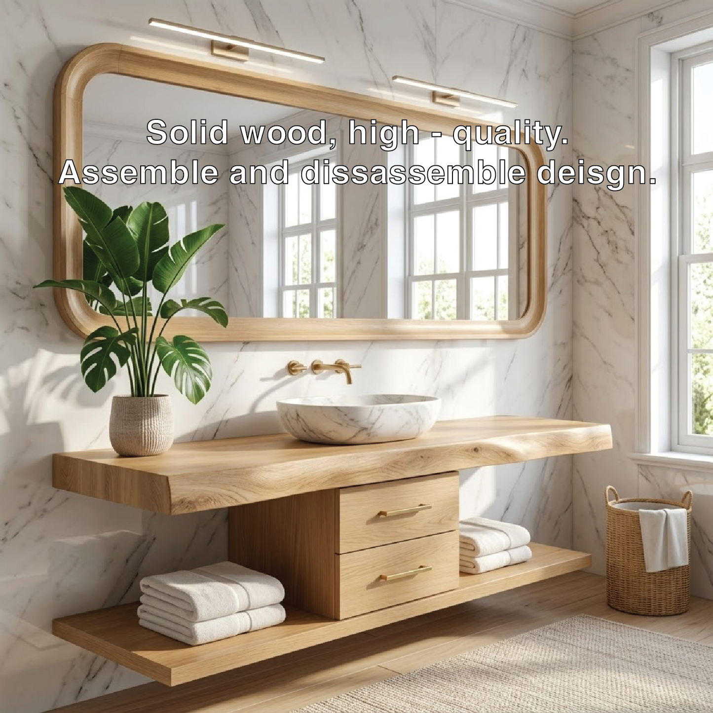 Luxury Floating Vanity with Walnut Wood, Large Storage, and Modern Design Kitchnce